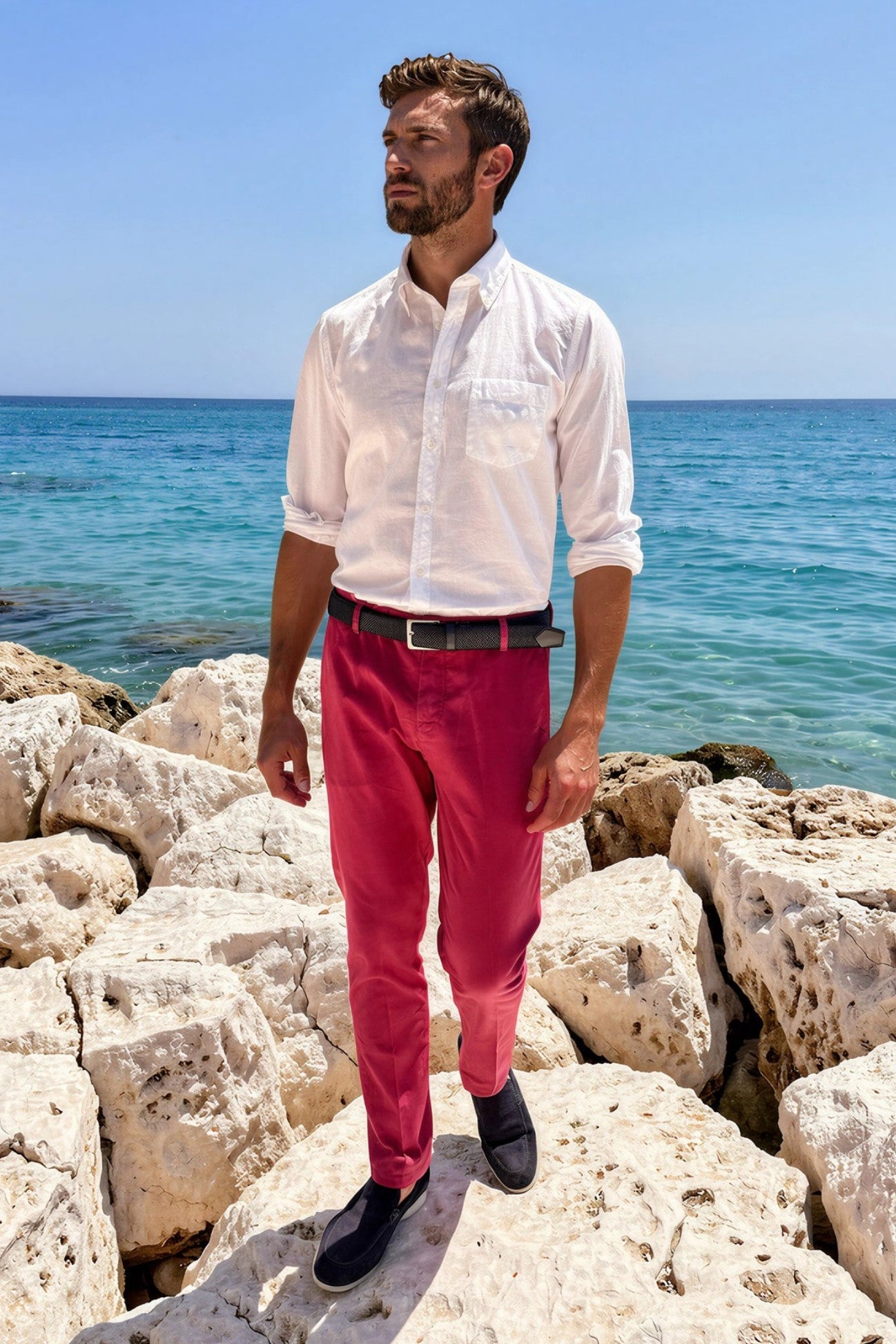 Pantalón de verano Seanfit de popelina de algodón elástico - Grosella