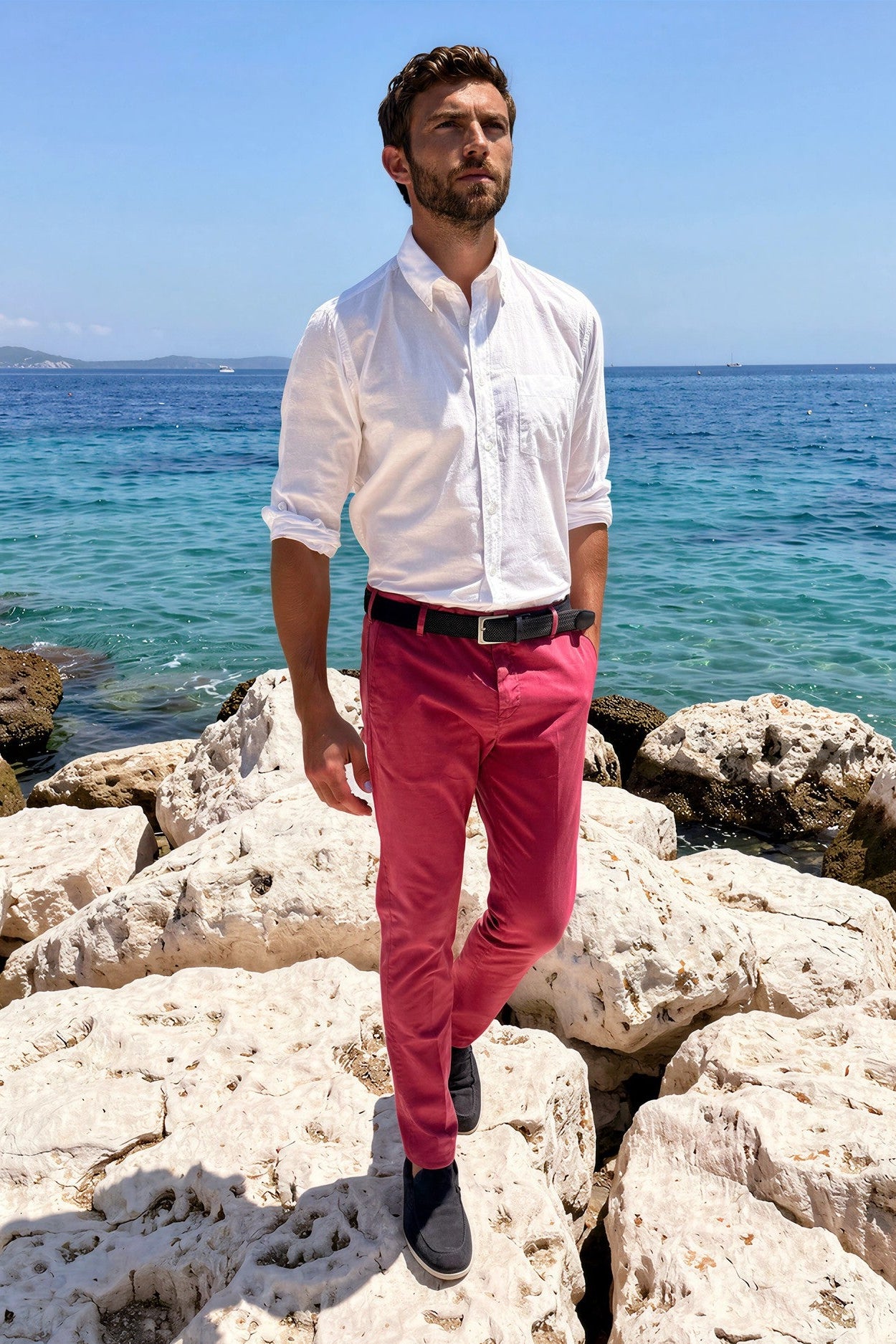 Pantalón de verano Seanfit de popelina de algodón elástico - Grosella