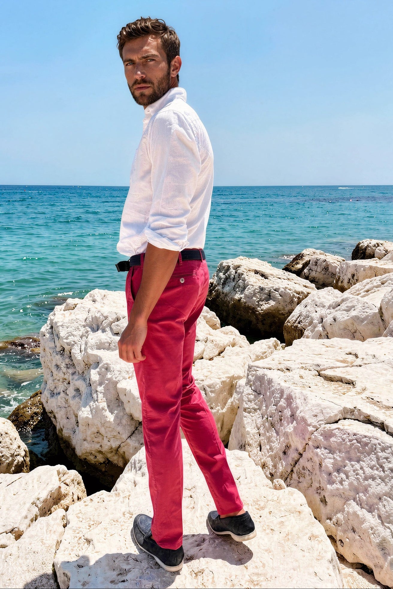 Pantalón de verano Seanfit de popelina de algodón elástico - Grosella