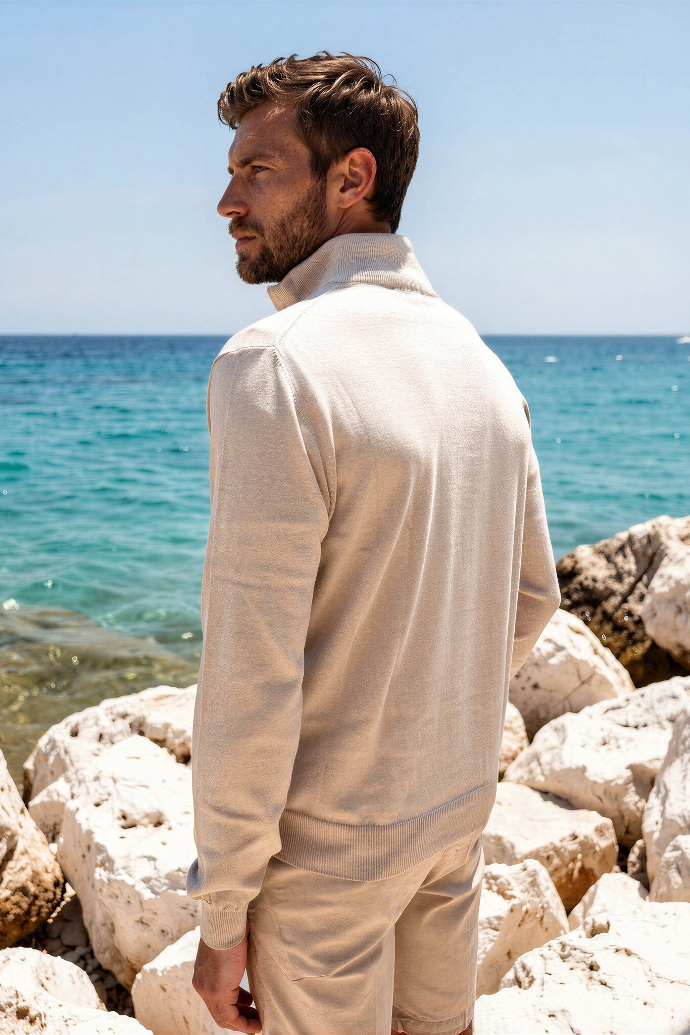 Pull John col zippé en coton - Beige