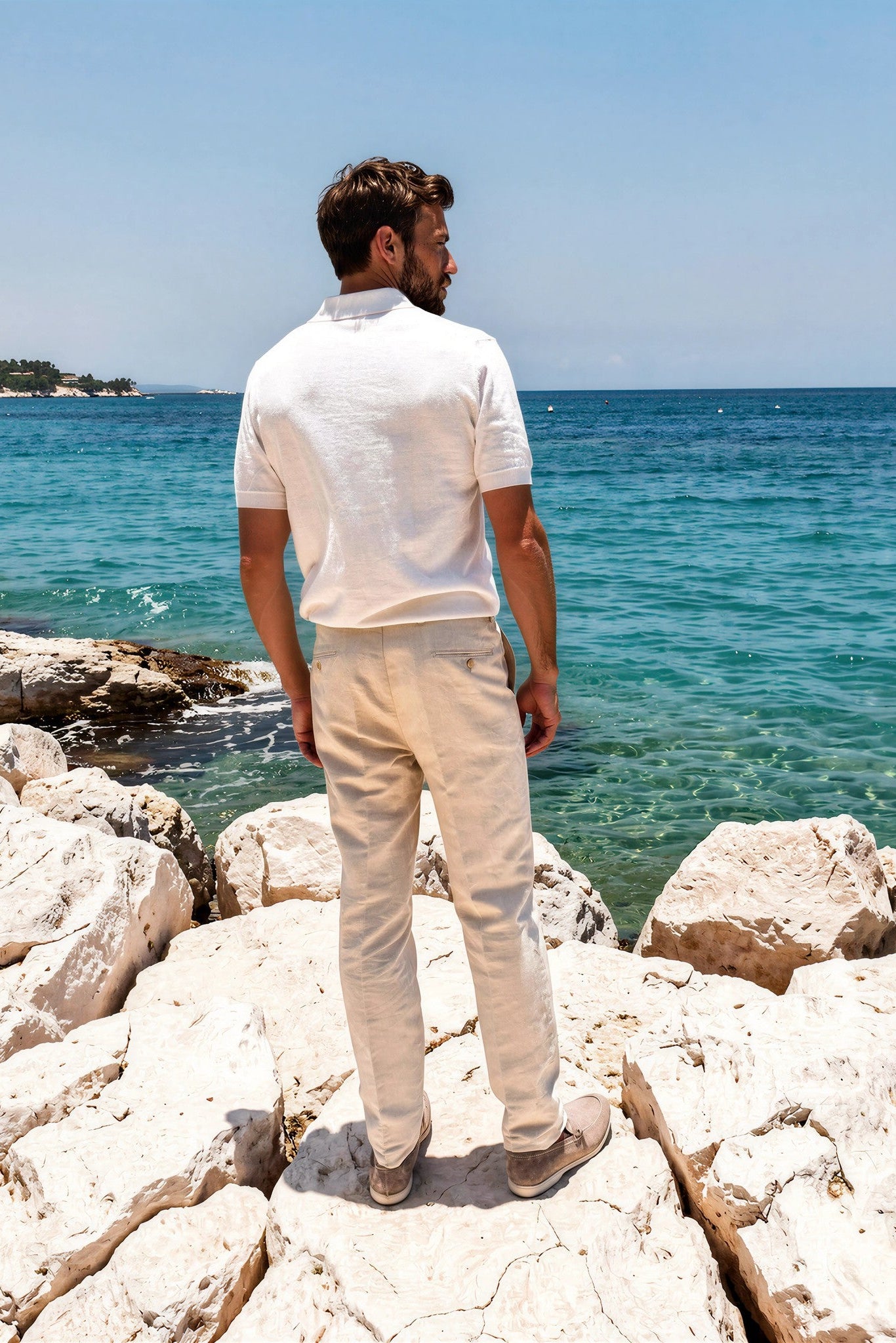 Pantalon à pinces Henri en lin et coton - Beige clair