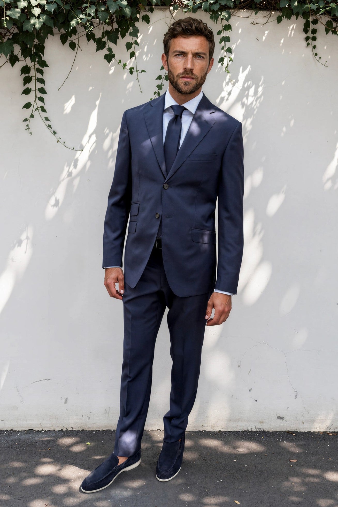 Costume Goal en laine Super 110'S - Prince de Galles marine