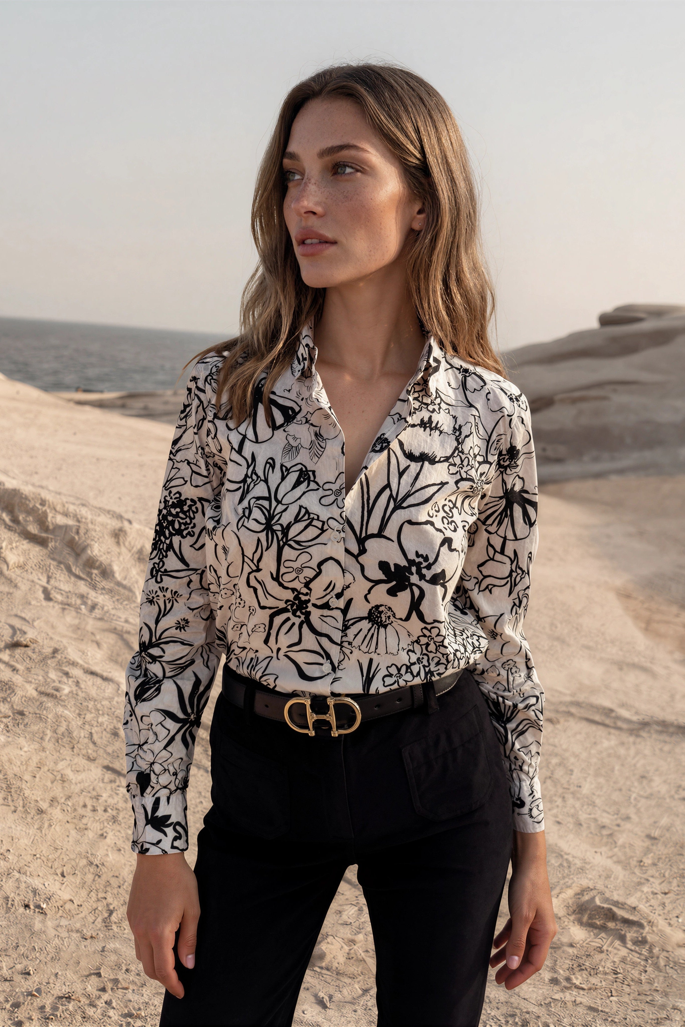 Chemisier Clémence en coton Liberty of London - Ecru et noir