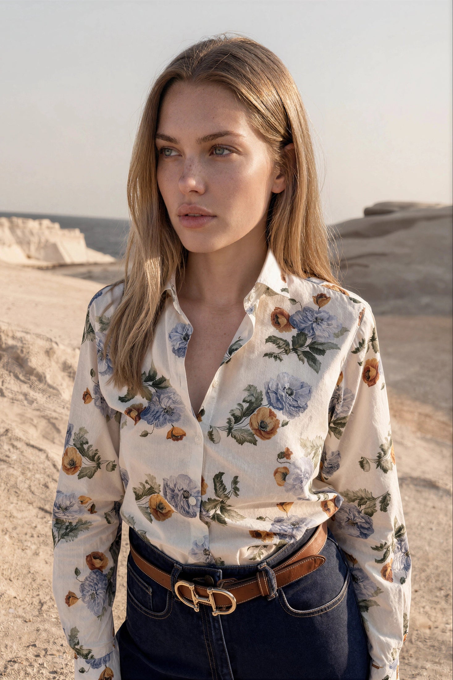 Chemisier Clémence en coton Liberty of London - Ecru, ciel et ocre