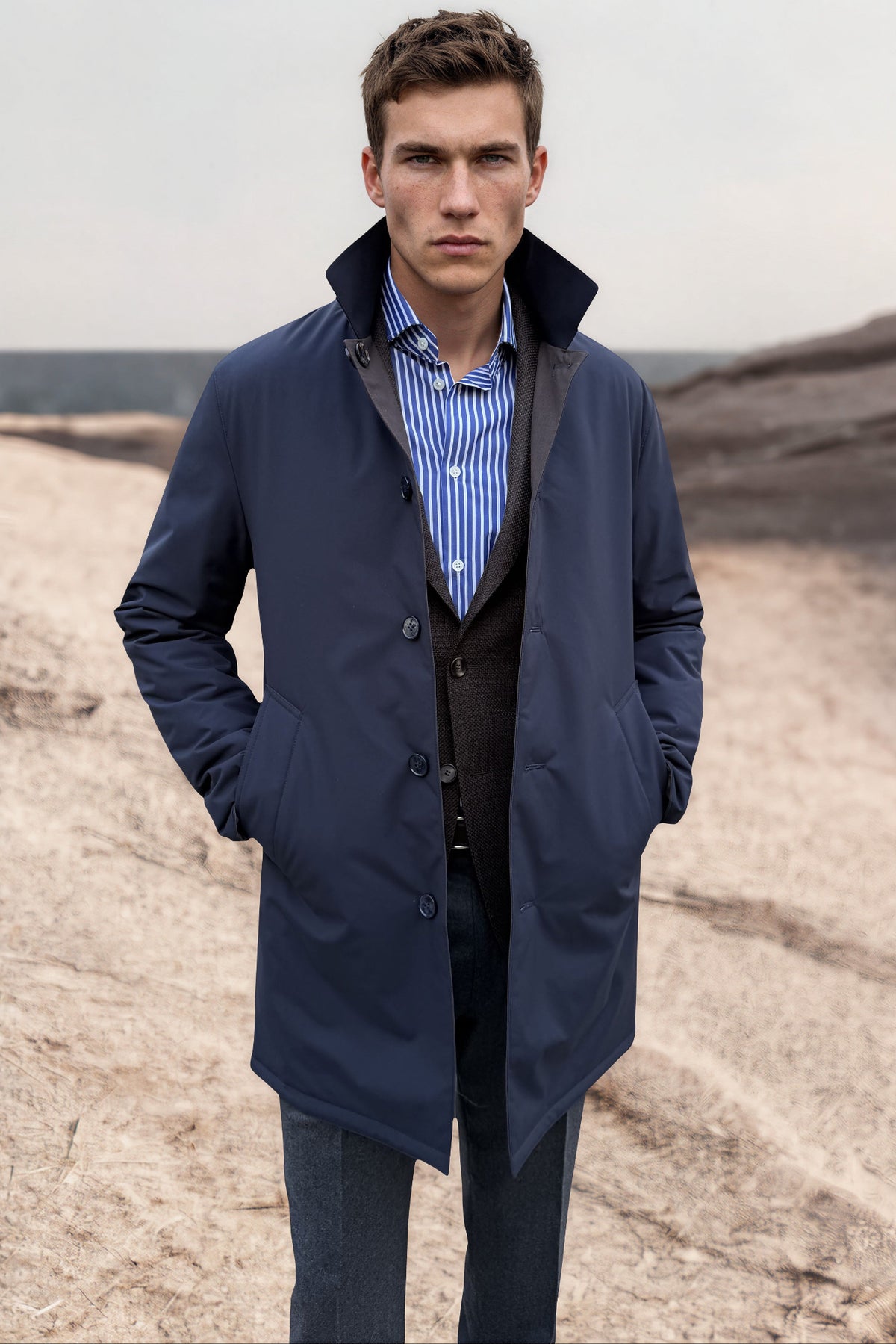 Imperméable homme Stanley réversible – Marine / Taupe-MANTEAU HOMME-Curling-Paris
