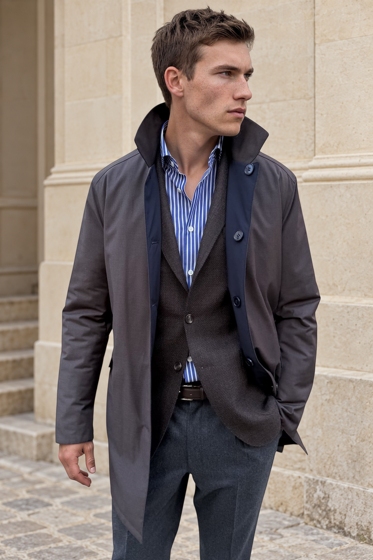 Imperméable homme Stanley réversible – Marine / Taupe-MANTEAU HOMME-Curling-Paris