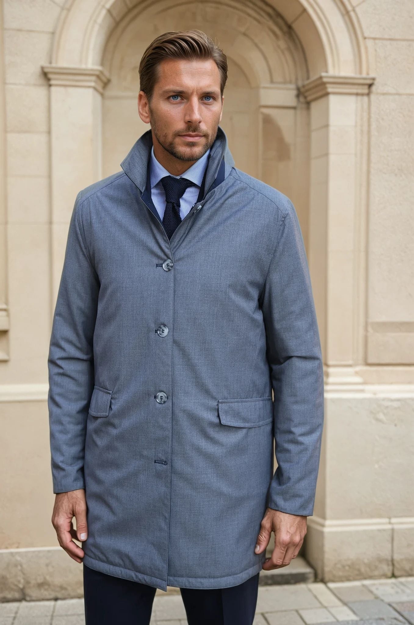 Imperméable matelassé réversible Stanley - Marine / Gris-MANTEAU HOMME-Curling-Paris