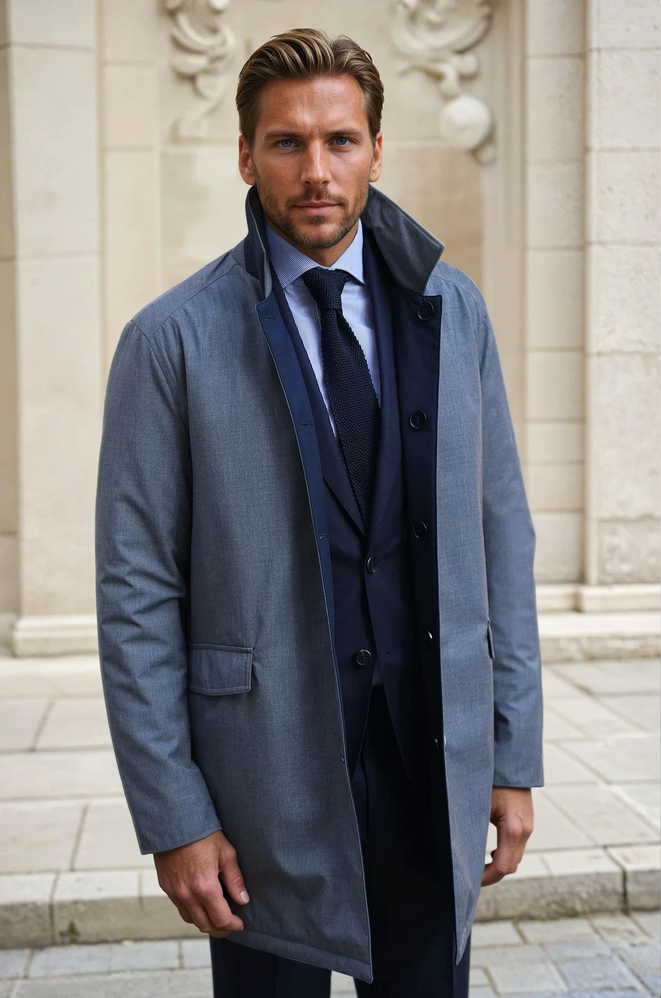 Imperméable matelassé réversible Stanley - Marine / Gris-MANTEAU HOMME-Curling-Paris