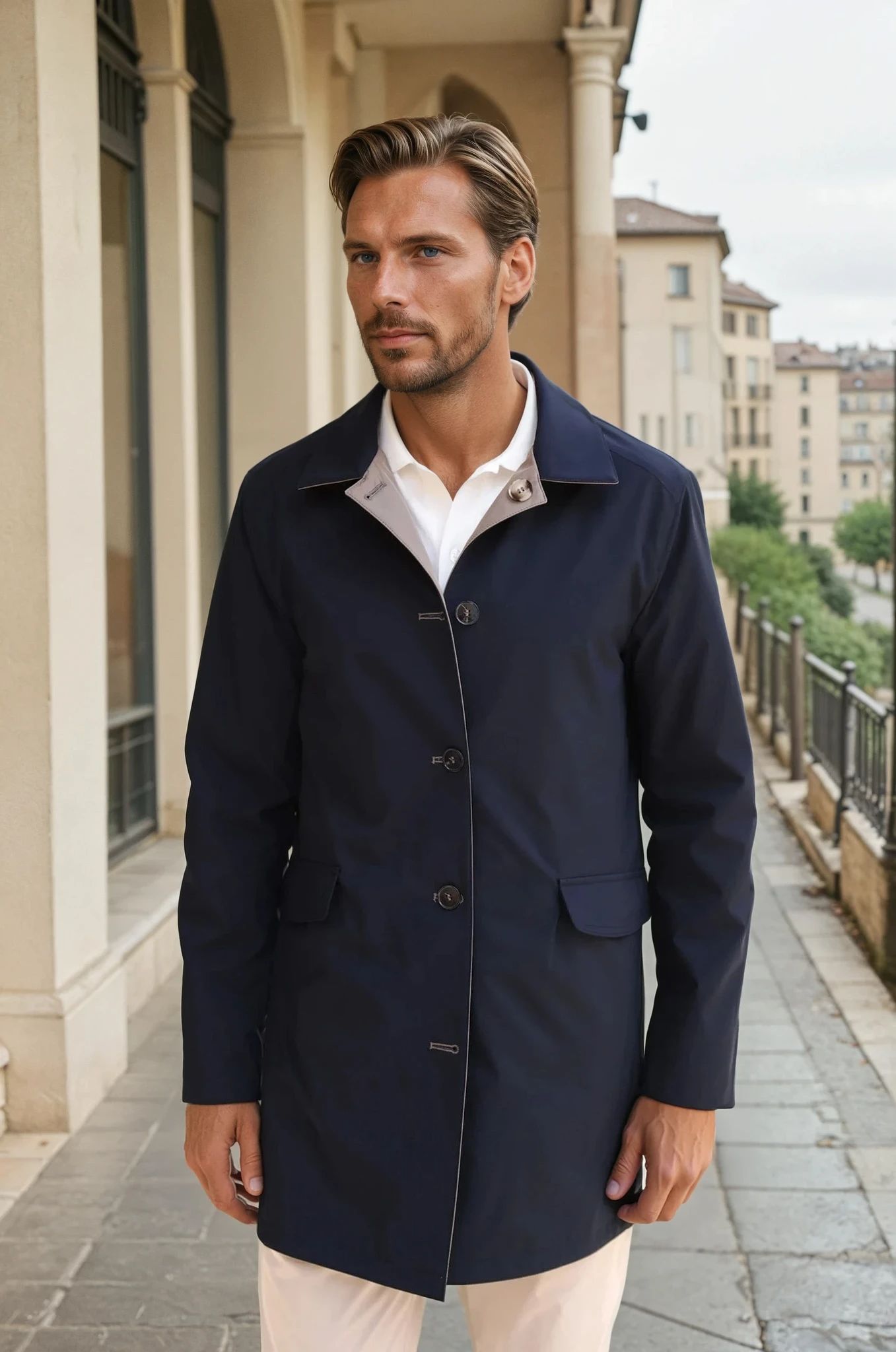 Imperméable réversible Stanley - Taupe / Marine-MANTEAU HOMME-Curling-Paris