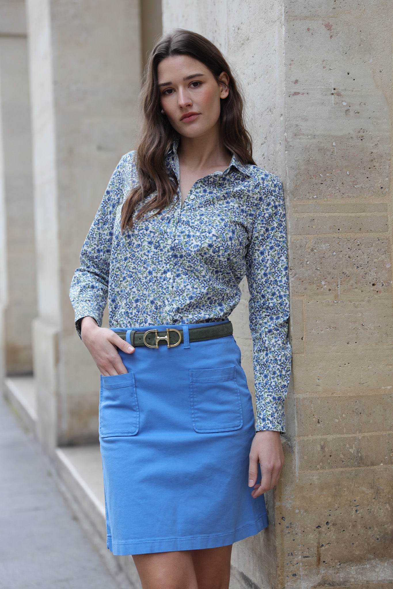 Jupe Olivia en coton stretch - Bleu-JUPE FEMME-Curling-Paris