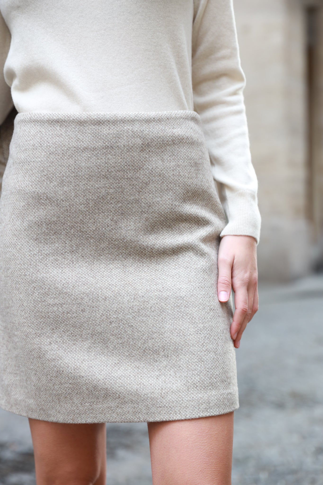 Jupe Trapez en laine - Beige-JUPE FEMME-Curling-Paris