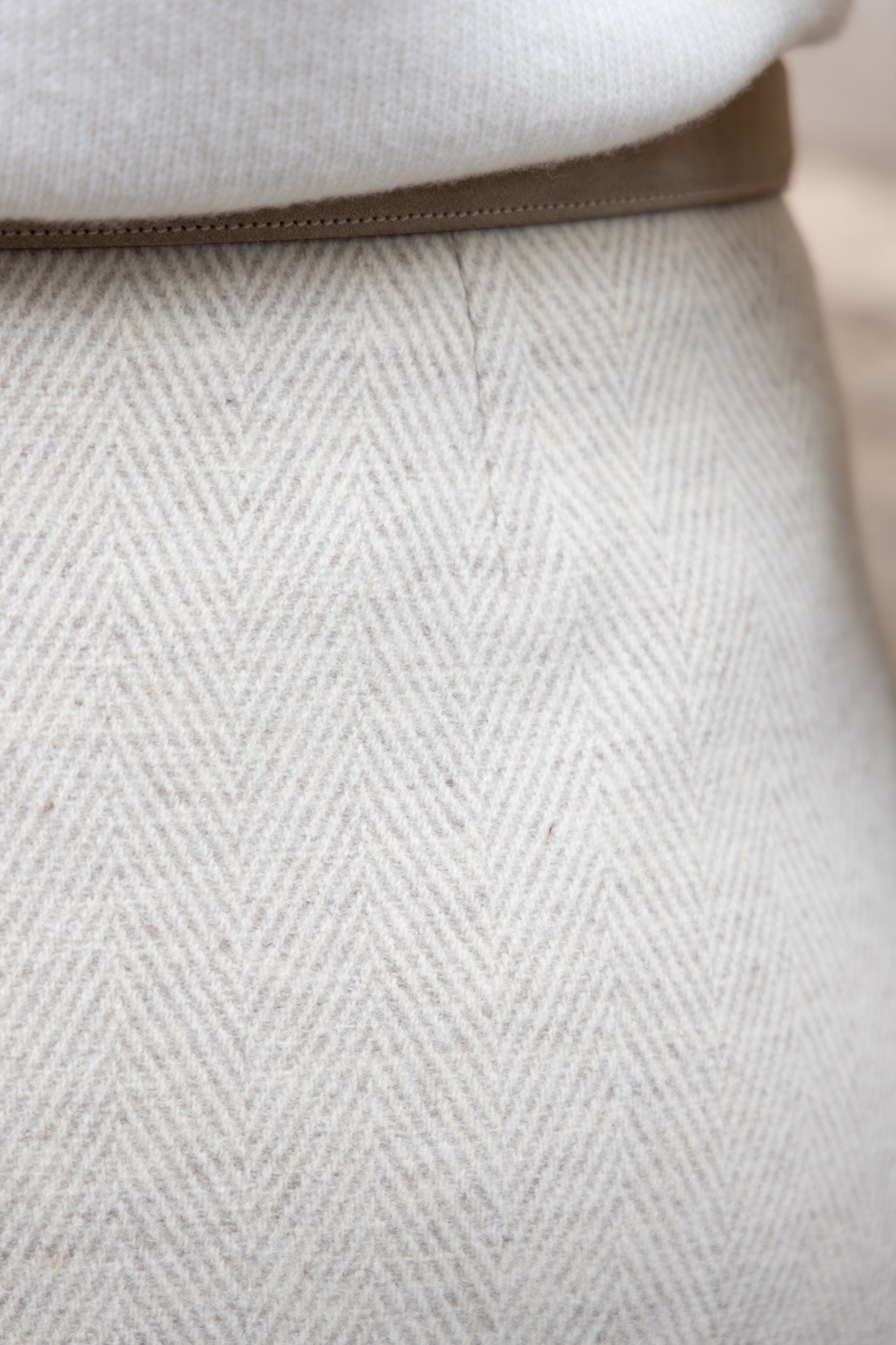 Jupe Trapez pure laine – Chevron écru-JUPE FEMME-Curling-Paris