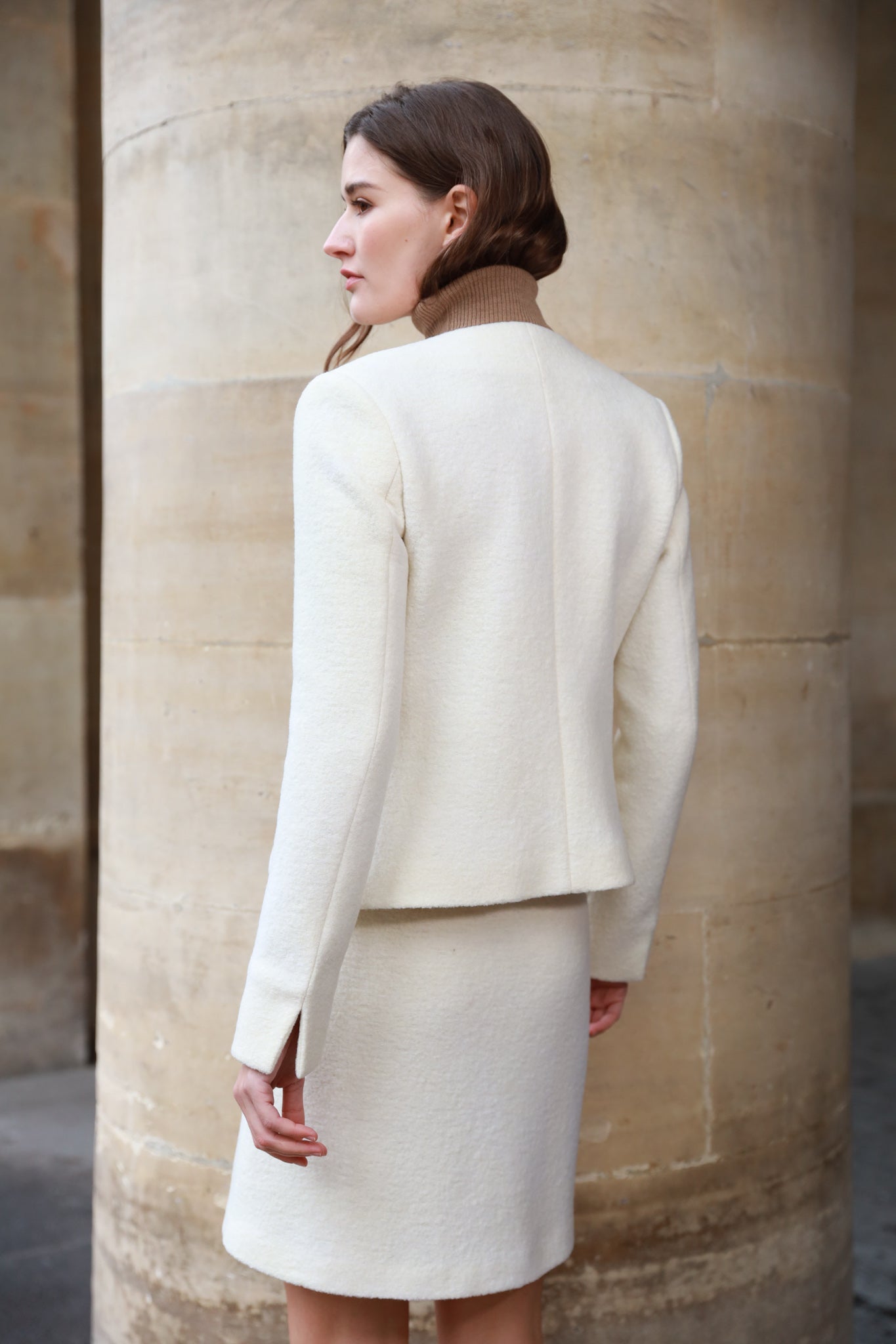 Jupe Trapez pure laine bouclée - Ecru-JUPE FEMME-Curling-Paris