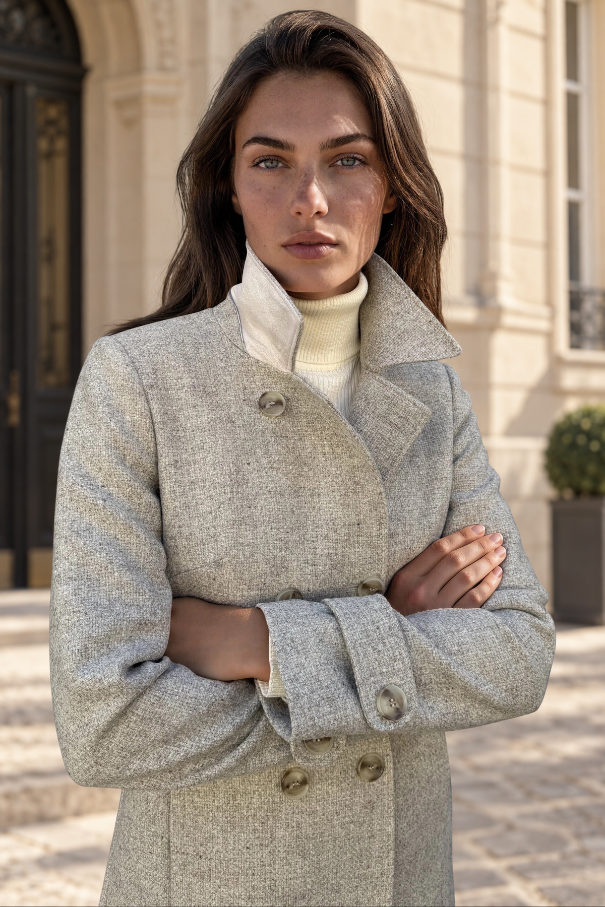 Manteau Agathe en laine vierge Bottoli nattée - Beige-MANTEAU FEMME-Curling-Paris