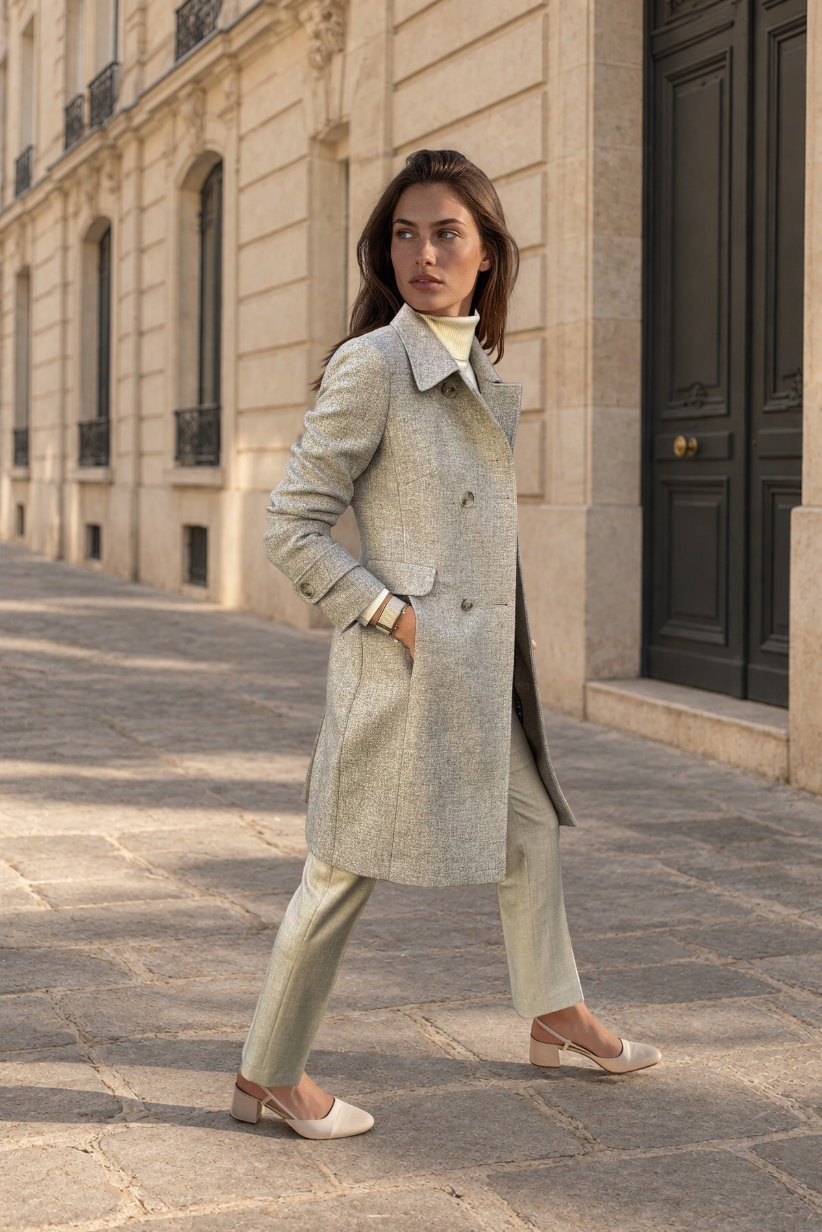 Manteau Agathe en laine vierge Bottoli nattée - Beige-MANTEAU FEMME-Curling-Paris