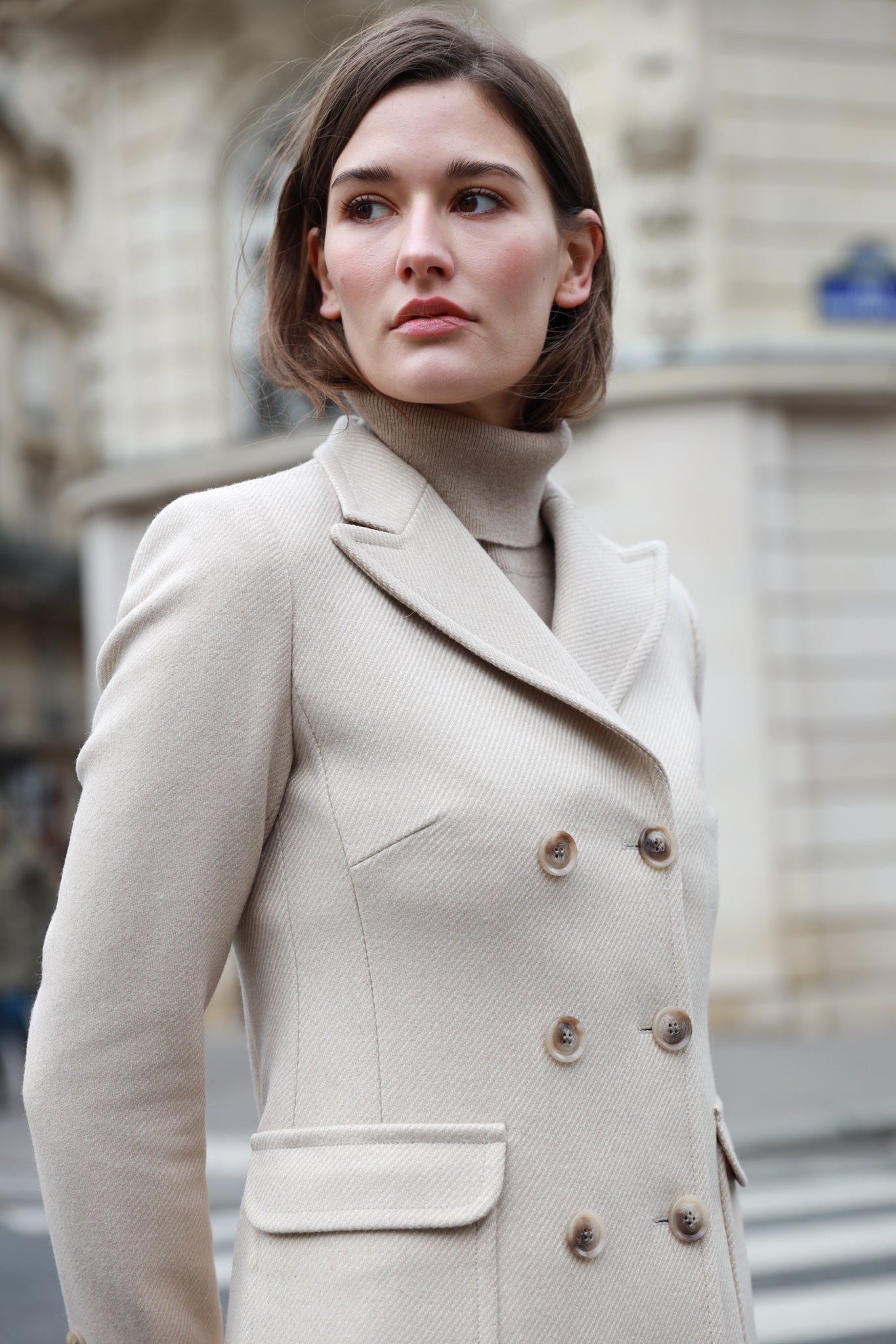 Manteau Emilie croisé en laine - Beige-MANTEAU FEMME-Curling-Paris