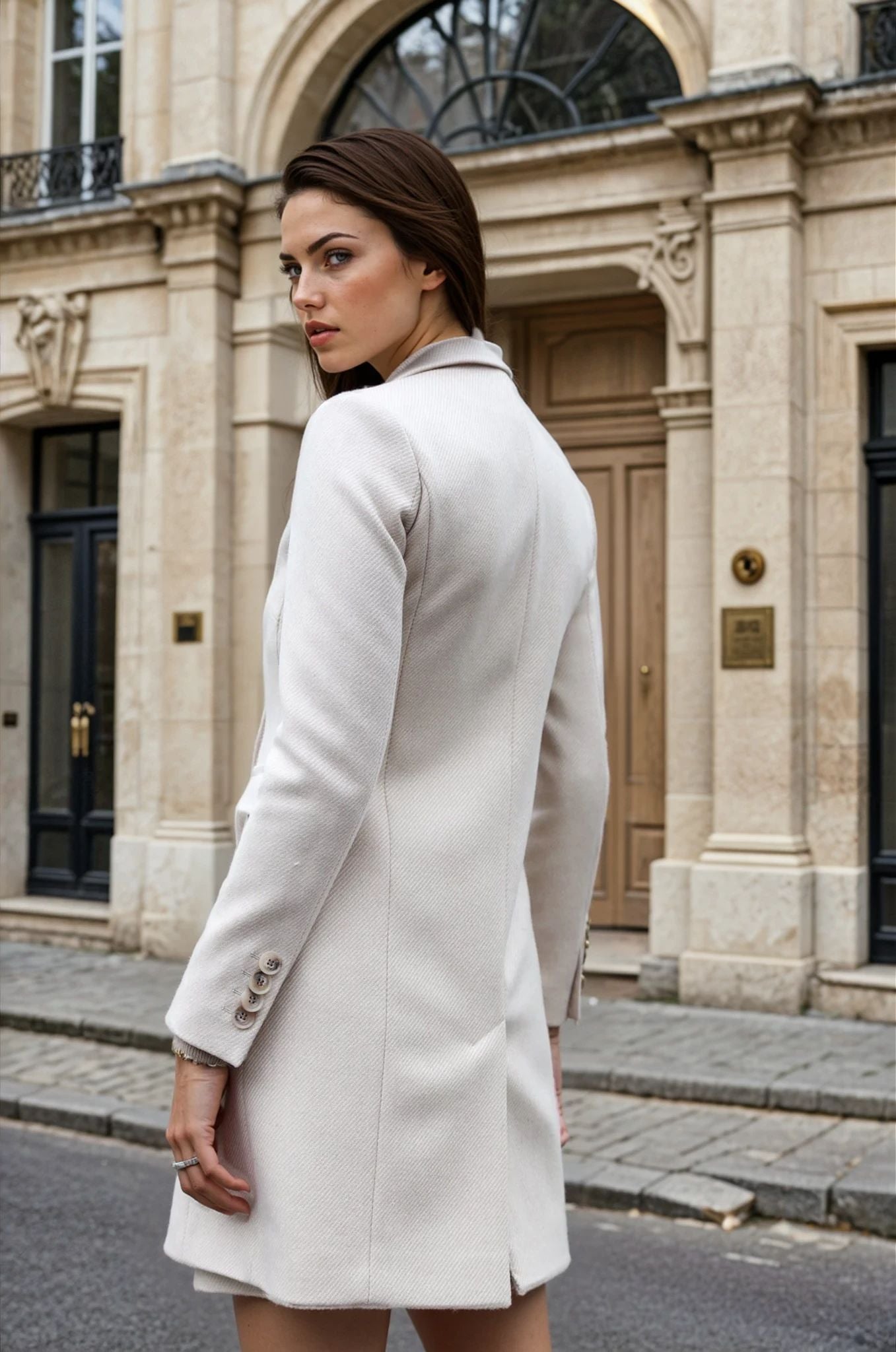 Manteau Emilie croisé en laine - Beige-MANTEAU FEMME-Curling-Paris