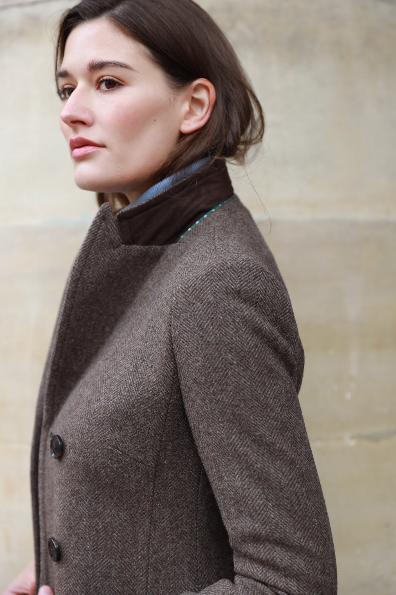 Manteau Emilie croisé en laine - Chevron Marron-MANTEAU FEMME-Curling-Paris