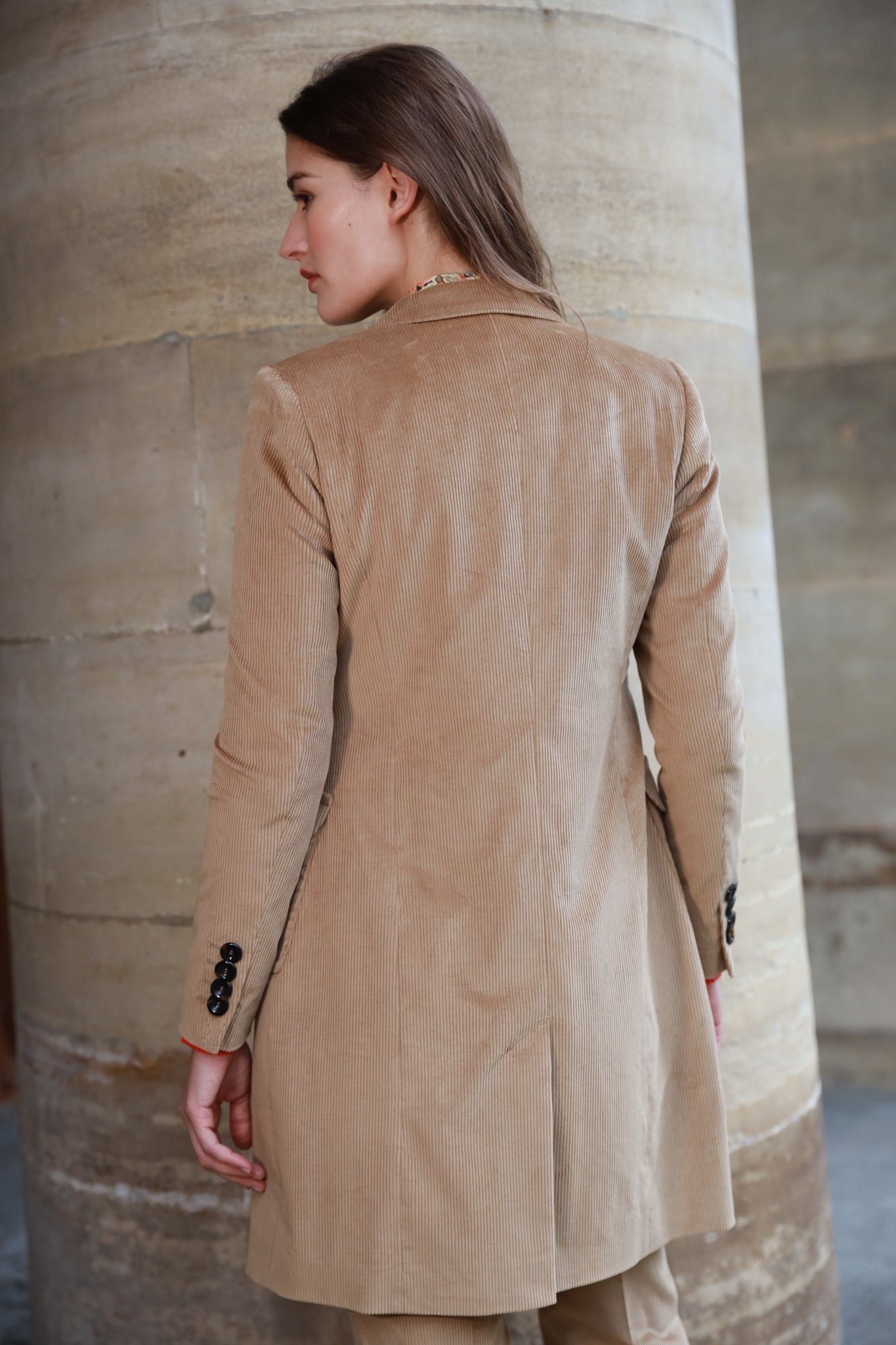 Manteau Emilie croisé en velours côtelé - Camel-MANTEAU FEMME-Curling-Paris