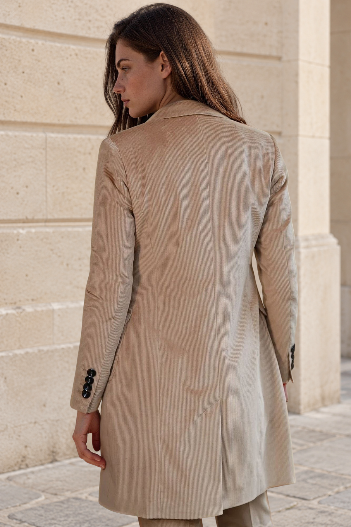 Manteau Emilie croisé en velours côtelé - Camel-MANTEAU FEMME-Curling-Paris