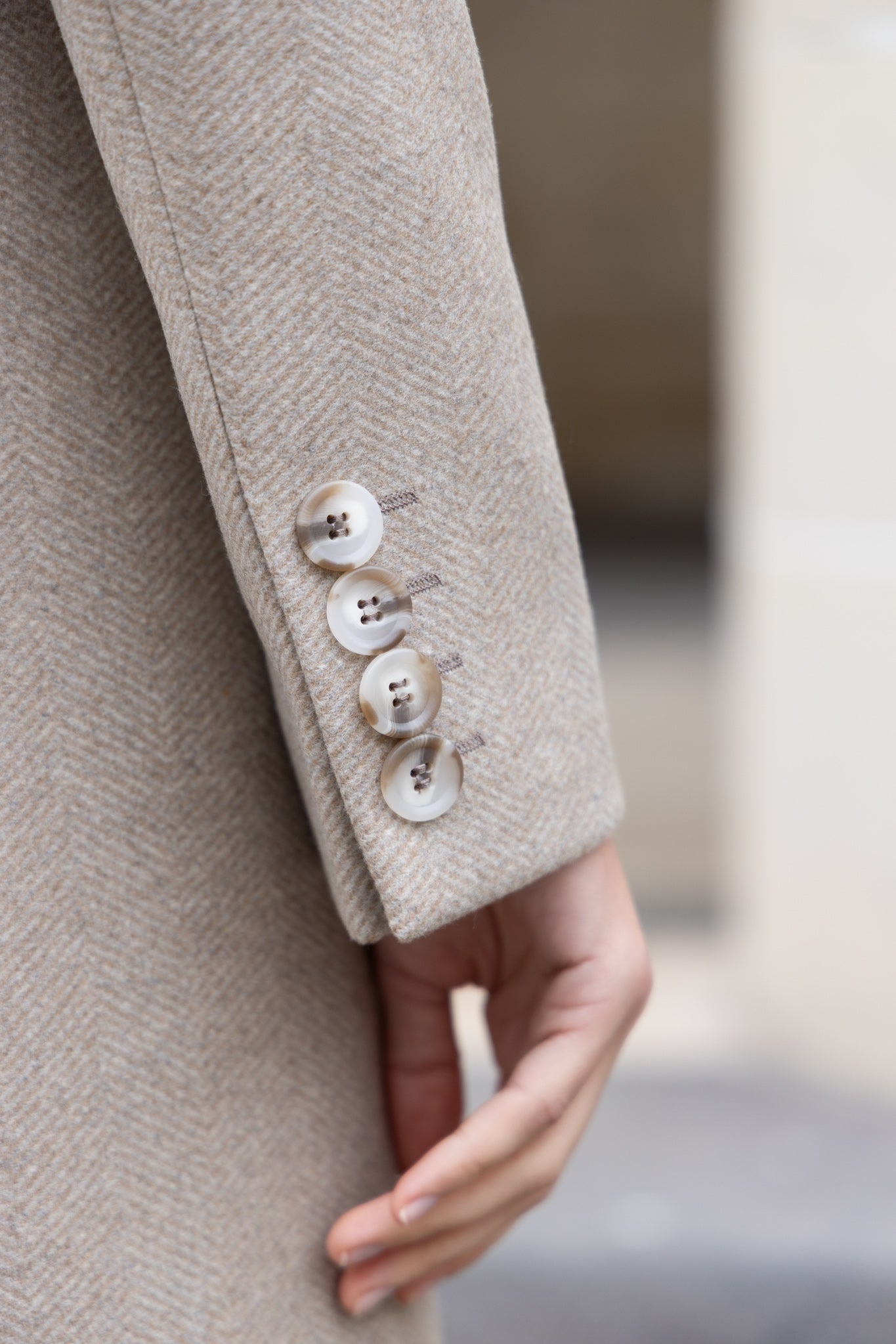 Manteau Jemma en laine & cachemire - Chevron beige-MANTEAU FEMME-Curling-Paris