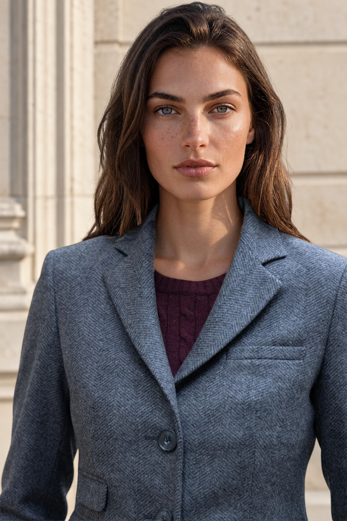 Manteau Jemma en laine et cachemire - Chevron anthracite-MANTEAU FEMME-Curling-Paris