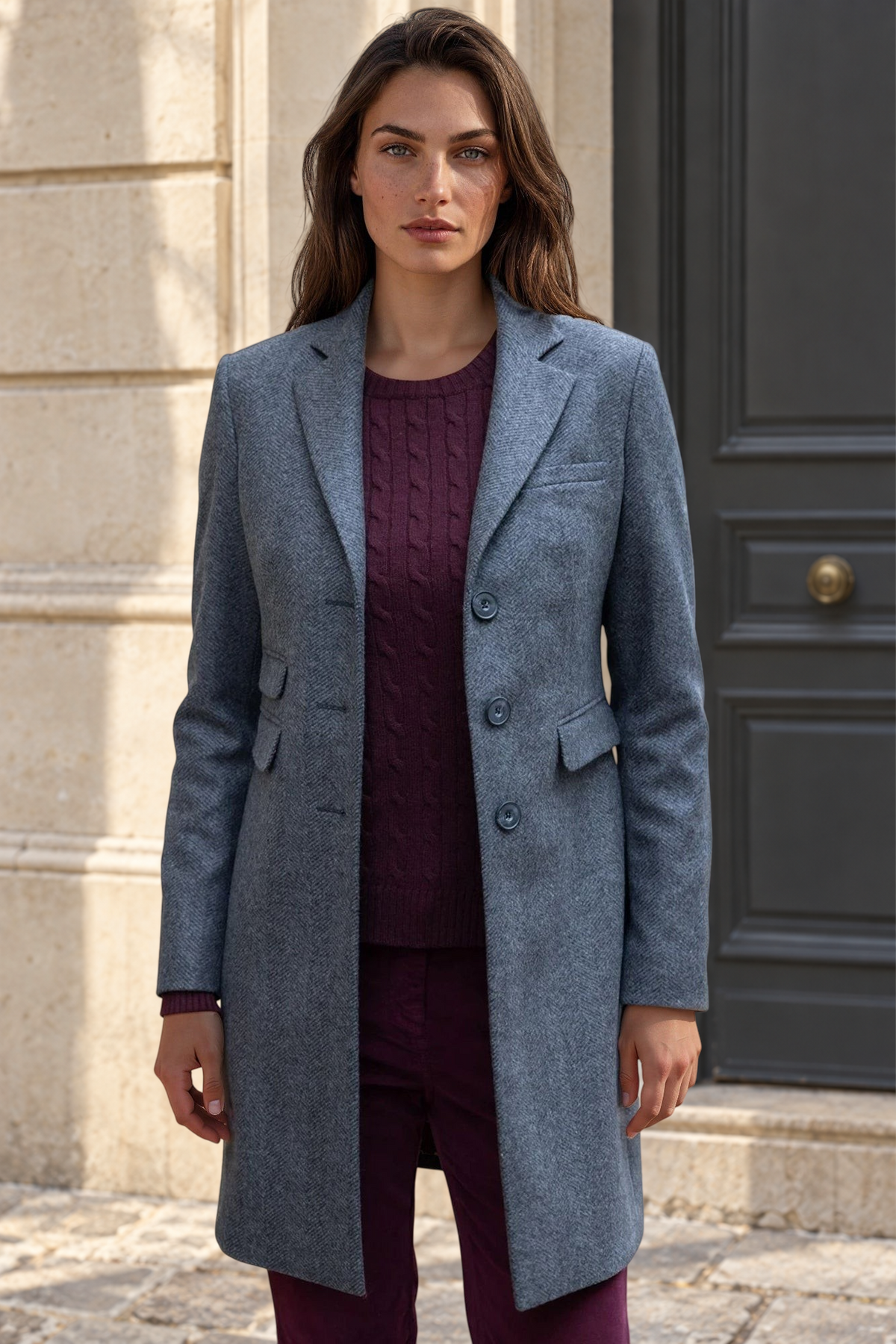 Manteau Jemma en laine et cachemire - Chevron anthracite-MANTEAU FEMME-Curling-Paris