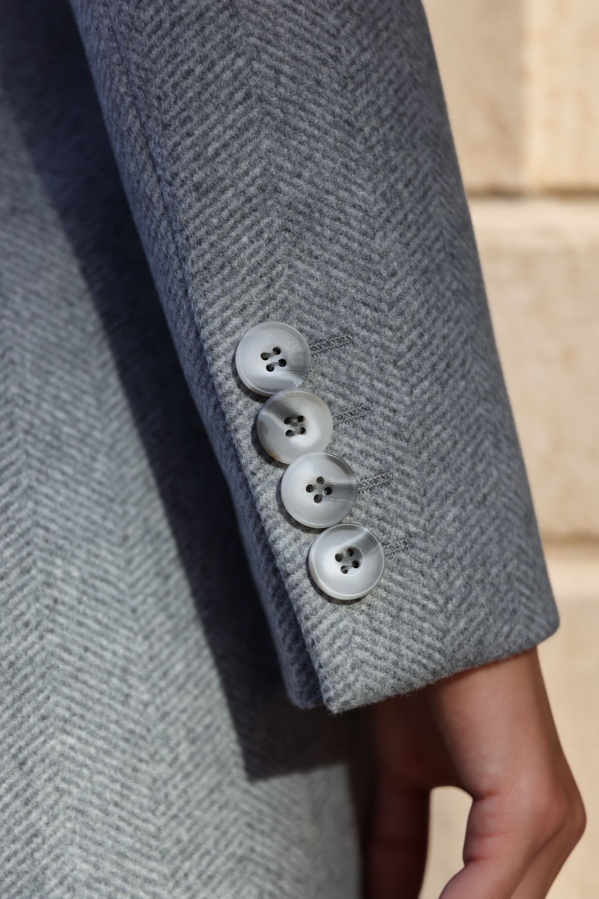 Manteau Jemma en laine et cachemire - Chevron gris clair-MANTEAU FEMME-Curling-Paris