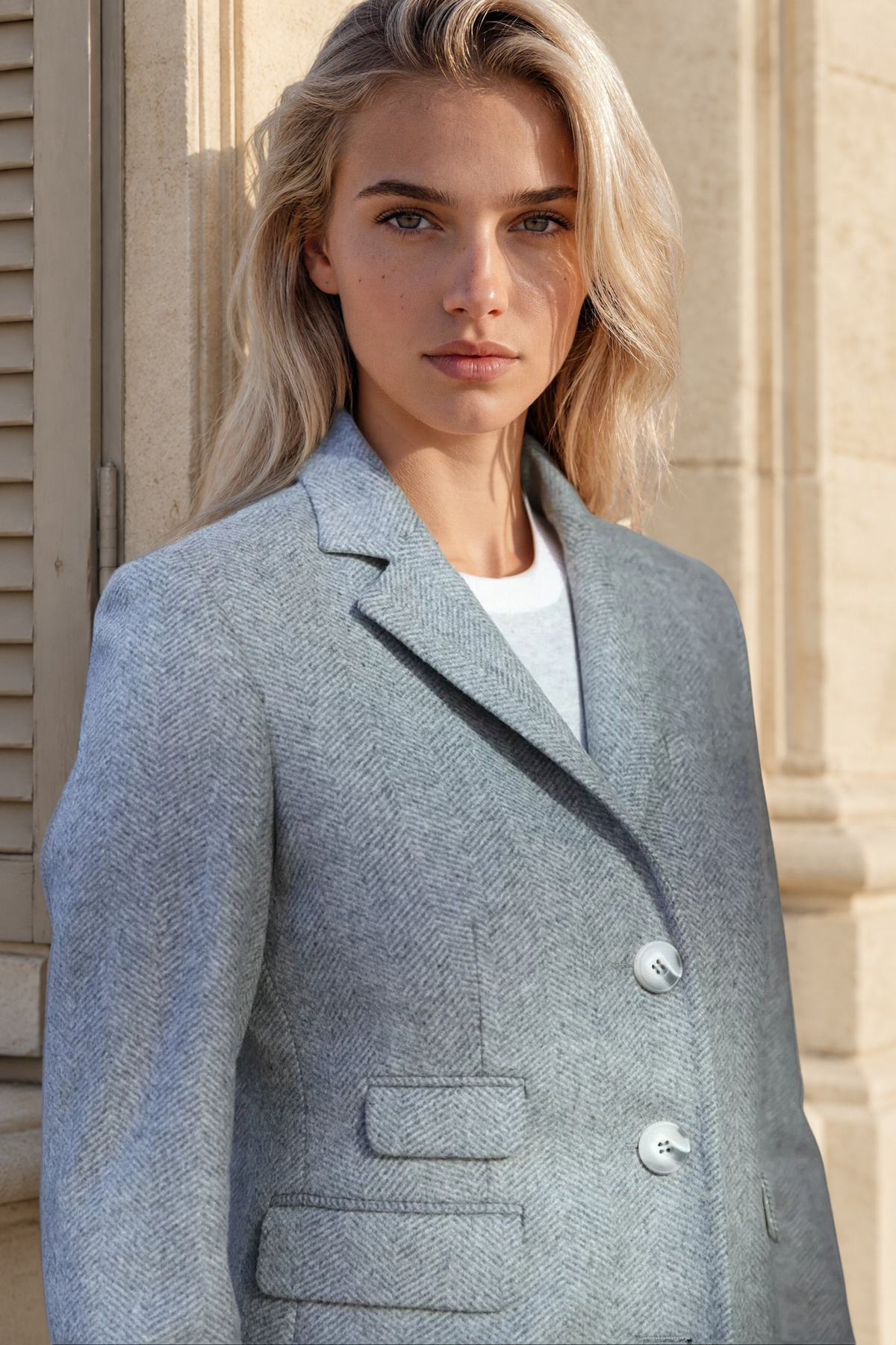 Manteau Jemma en laine et cachemire - Chevron gris clair-MANTEAU FEMME-Curling-Paris