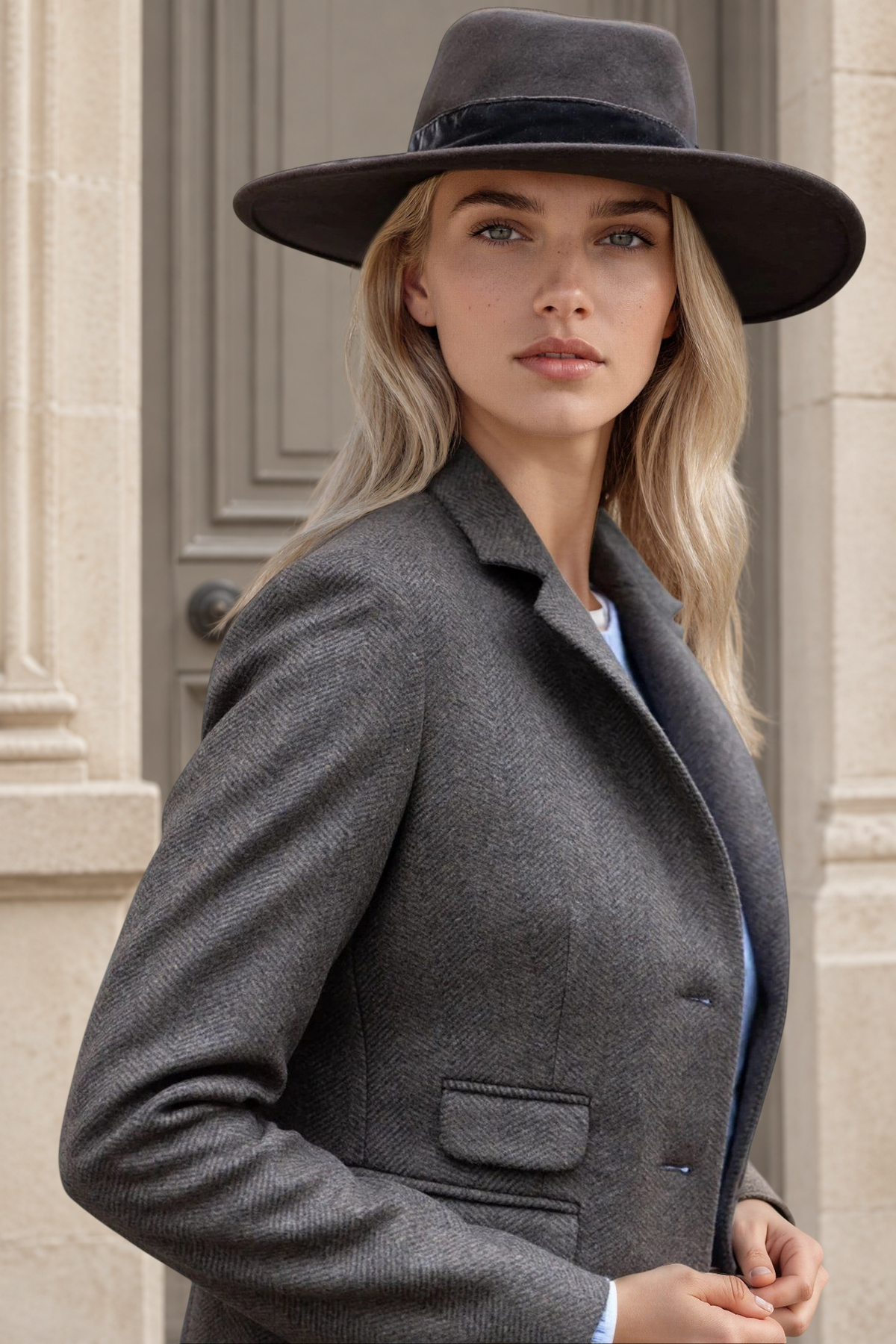 Manteau Jemma en laine et cachemire - Chevron marron-MANTEAU FEMME-Curling-Paris