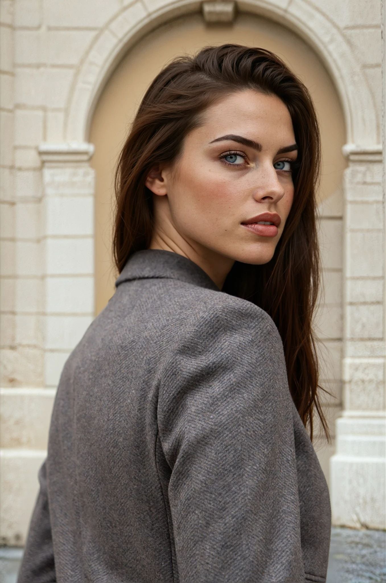 Manteau Jemma en laine et cachemire - Chevron marron-MANTEAU FEMME-Curling-Paris