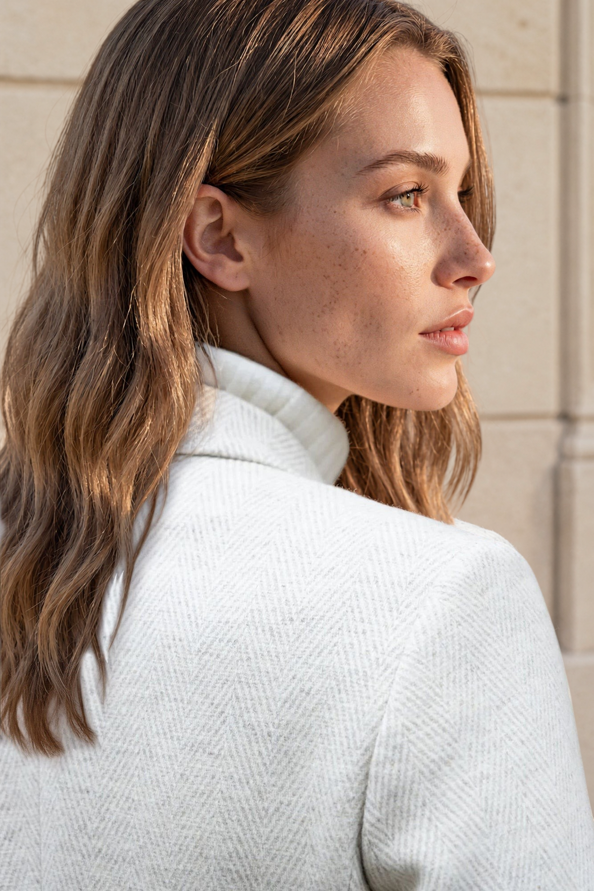 Manteau Jemma redingote 100% laine - Chevron écru-MANTEAU FEMME-Curling-Paris