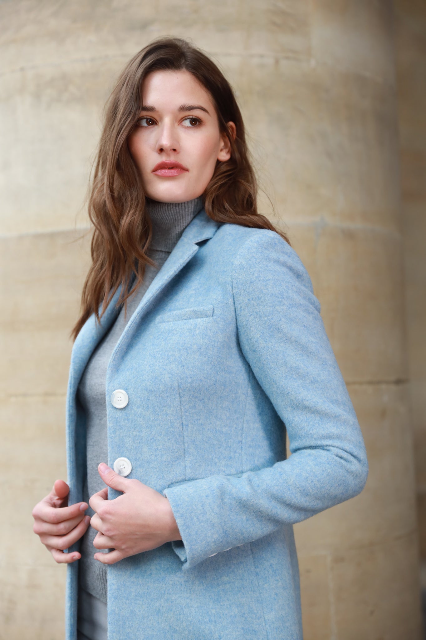 Manteau Jemma redingote en laine Mérinos - Ciel-MANTEAU FEMME-Curling-Paris