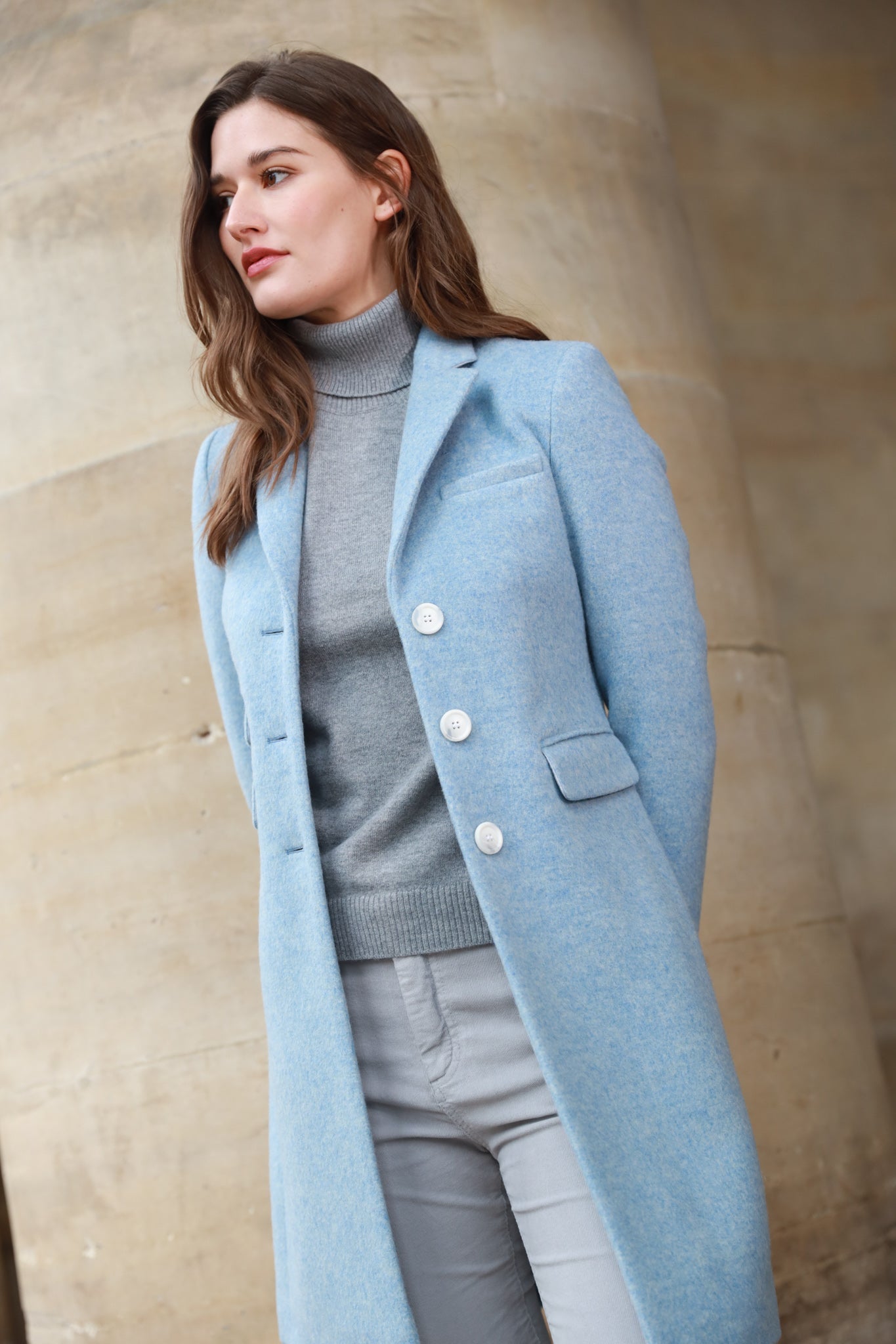 Manteau Jemma redingote en laine Mérinos - Ciel-MANTEAU FEMME-Curling-Paris