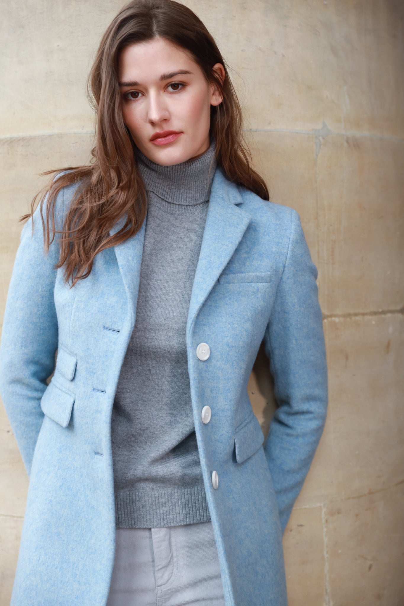 Manteau Jemma redingote en laine Mérinos - Ciel-MANTEAU FEMME-Curling-Paris