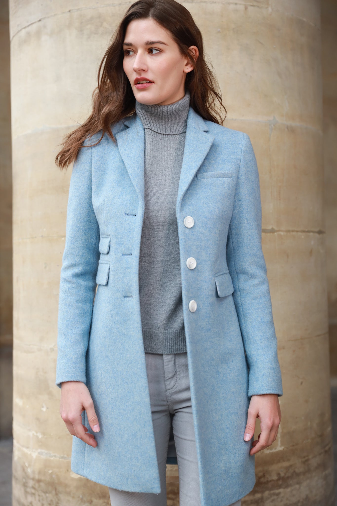 Manteau Jemma redingote en laine Mérinos - Ciel-MANTEAU FEMME-Curling-Paris