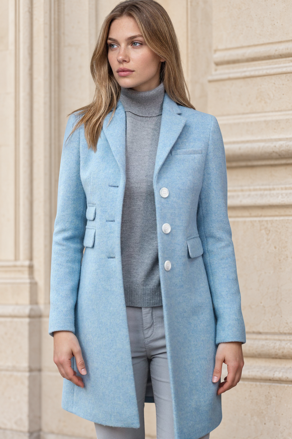 Manteau Jemma redingote en laine Mérinos - Ciel-MANTEAU FEMME-Curling-Paris