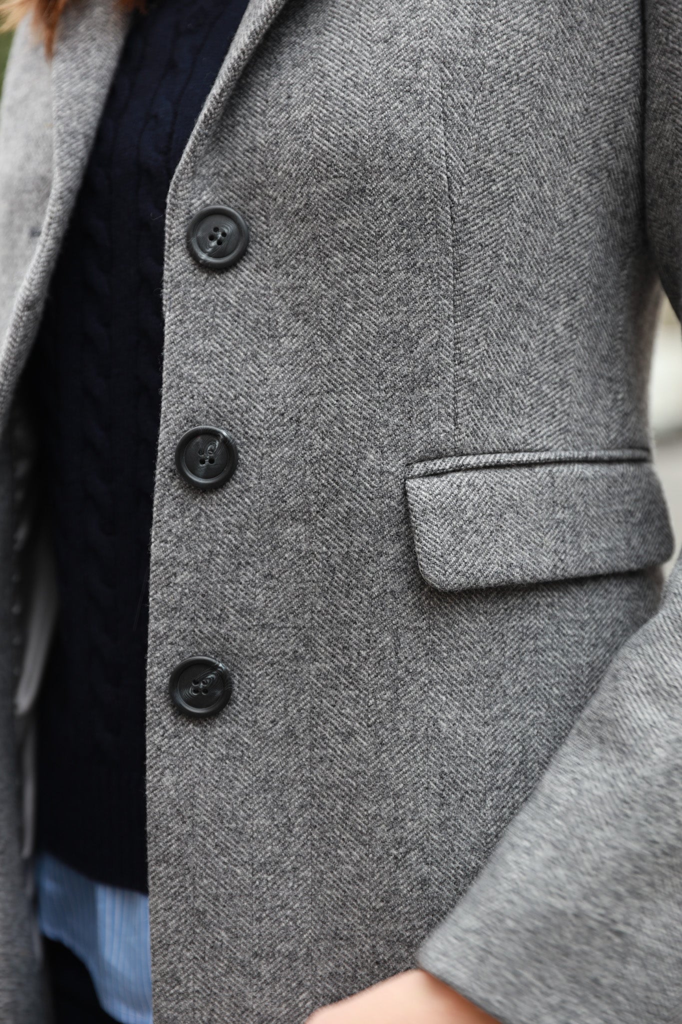 Manteau Jemma redingote en laine et Cachemire - Chevron Gris-MANTEAU FEMME-Curling-Paris