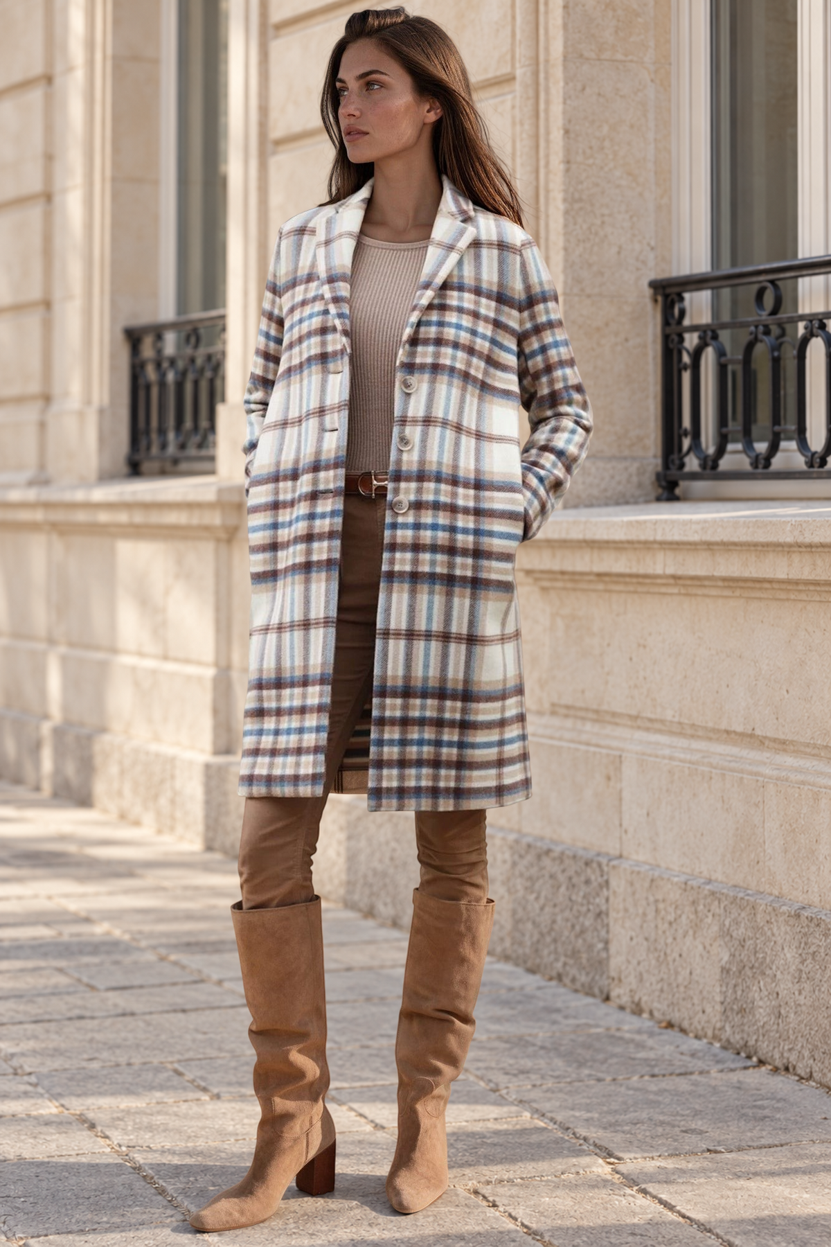Manteau Léontine en Laine - Carreaux marron-MANTEAU FEMME-Curling-Paris