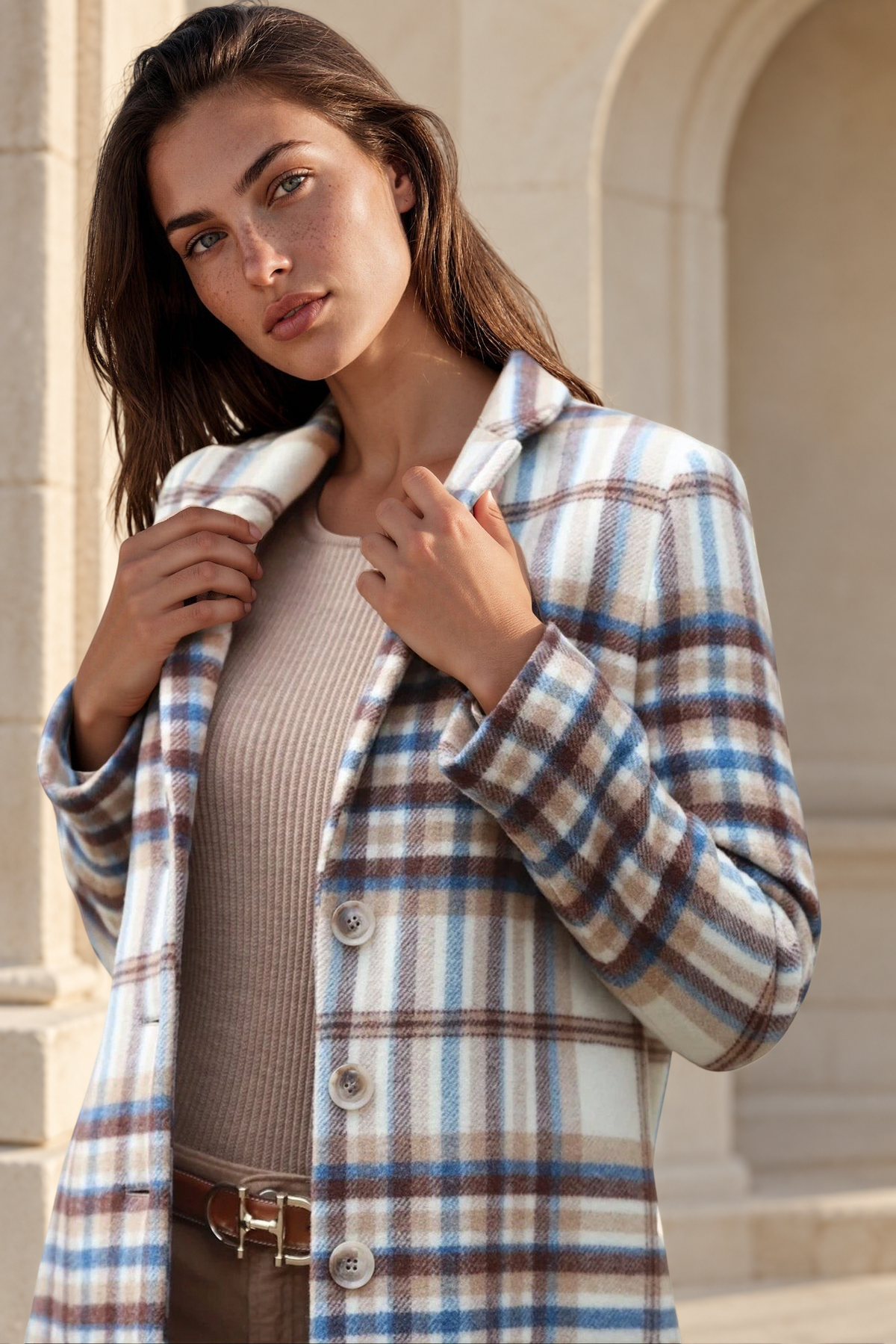 Manteau Léontine en Laine - Carreaux marron-MANTEAU FEMME-Curling-Paris