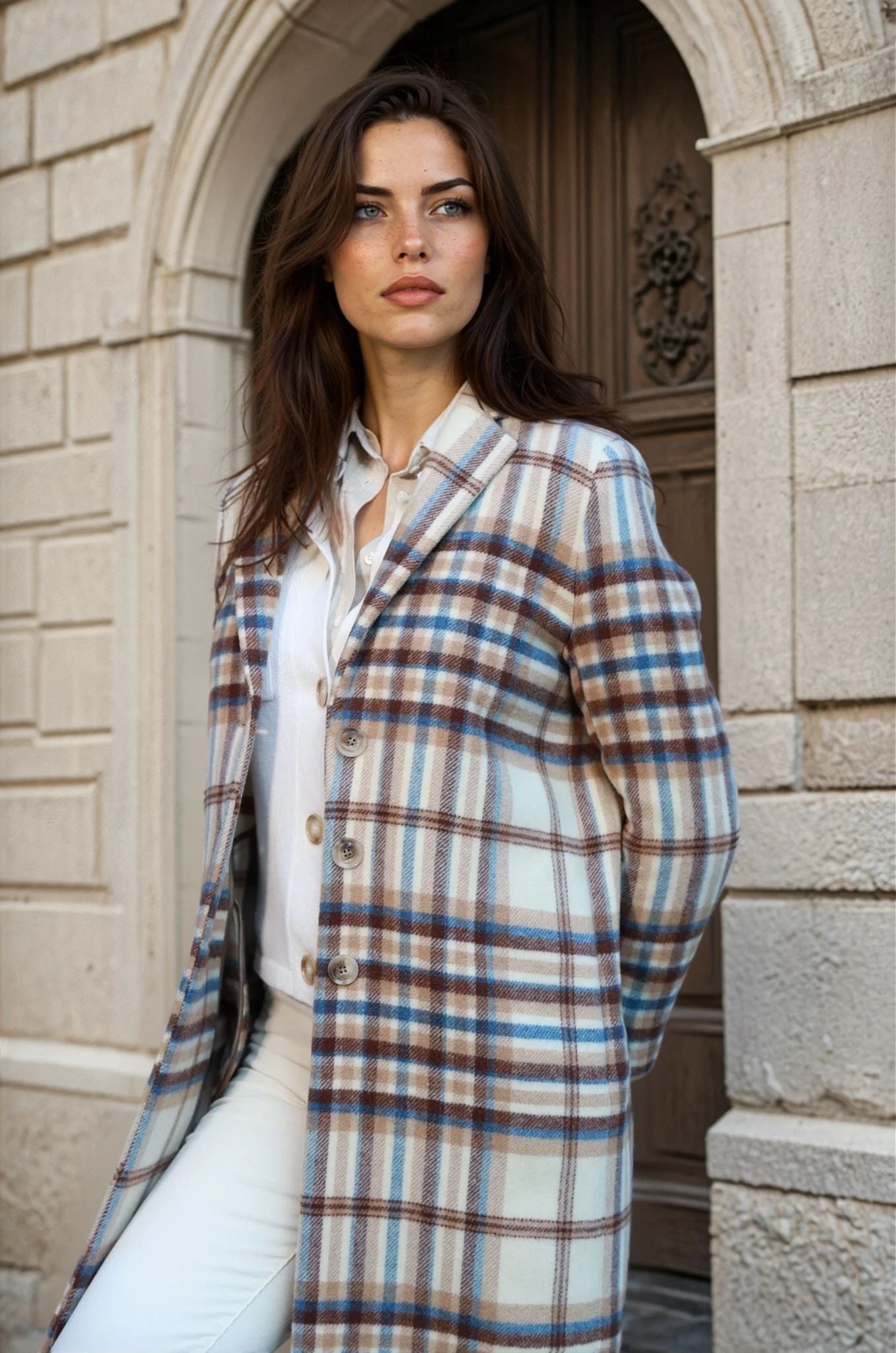 Manteau Léontine en Laine - Carreaux marron-MANTEAU FEMME-Curling-Paris