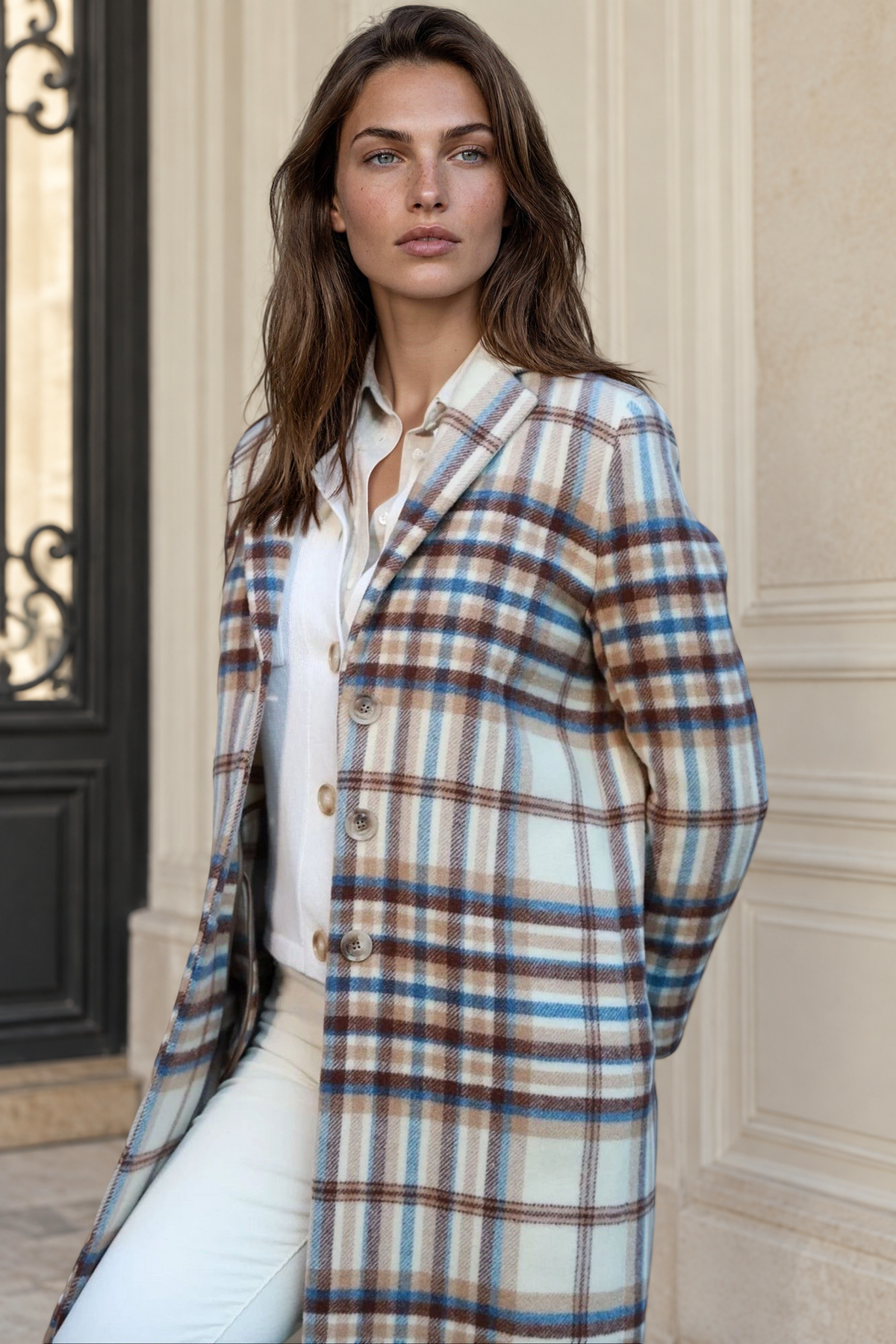 Manteau Léontine en Laine - Carreaux marron-MANTEAU FEMME-Curling-Paris