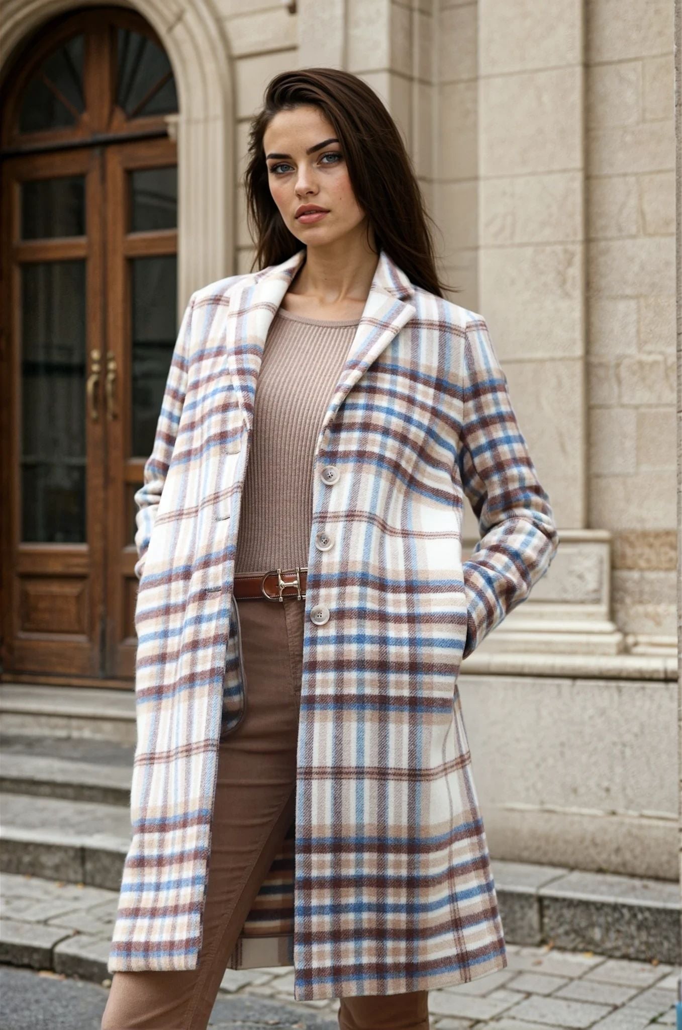 Manteau Léontine en Laine - Carreaux marron-MANTEAU FEMME-Curling-Paris