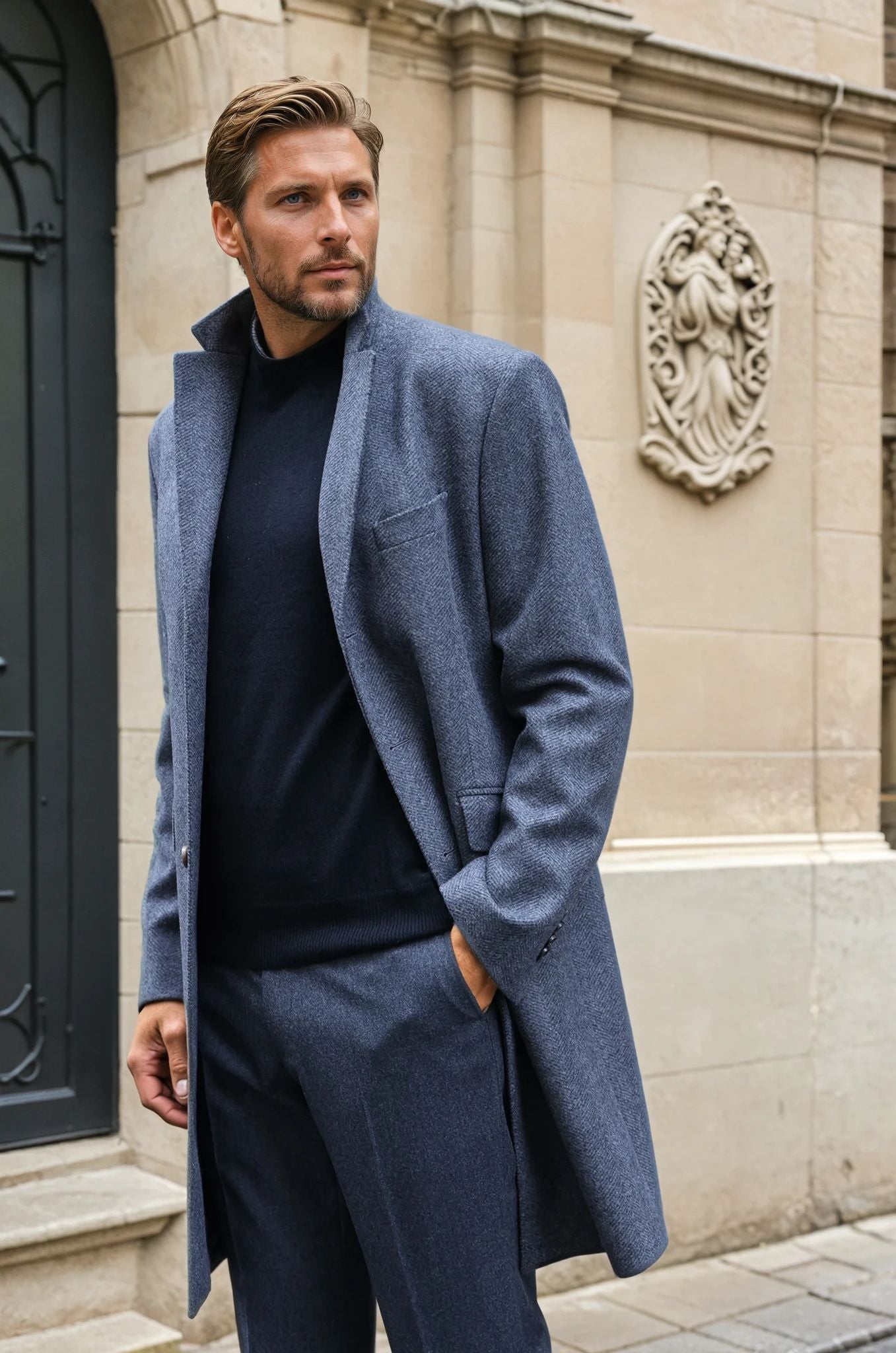Manteau Remy en laine et cachemire - Chevron Anthracite-MANTEAU HOMME-Curling-Paris