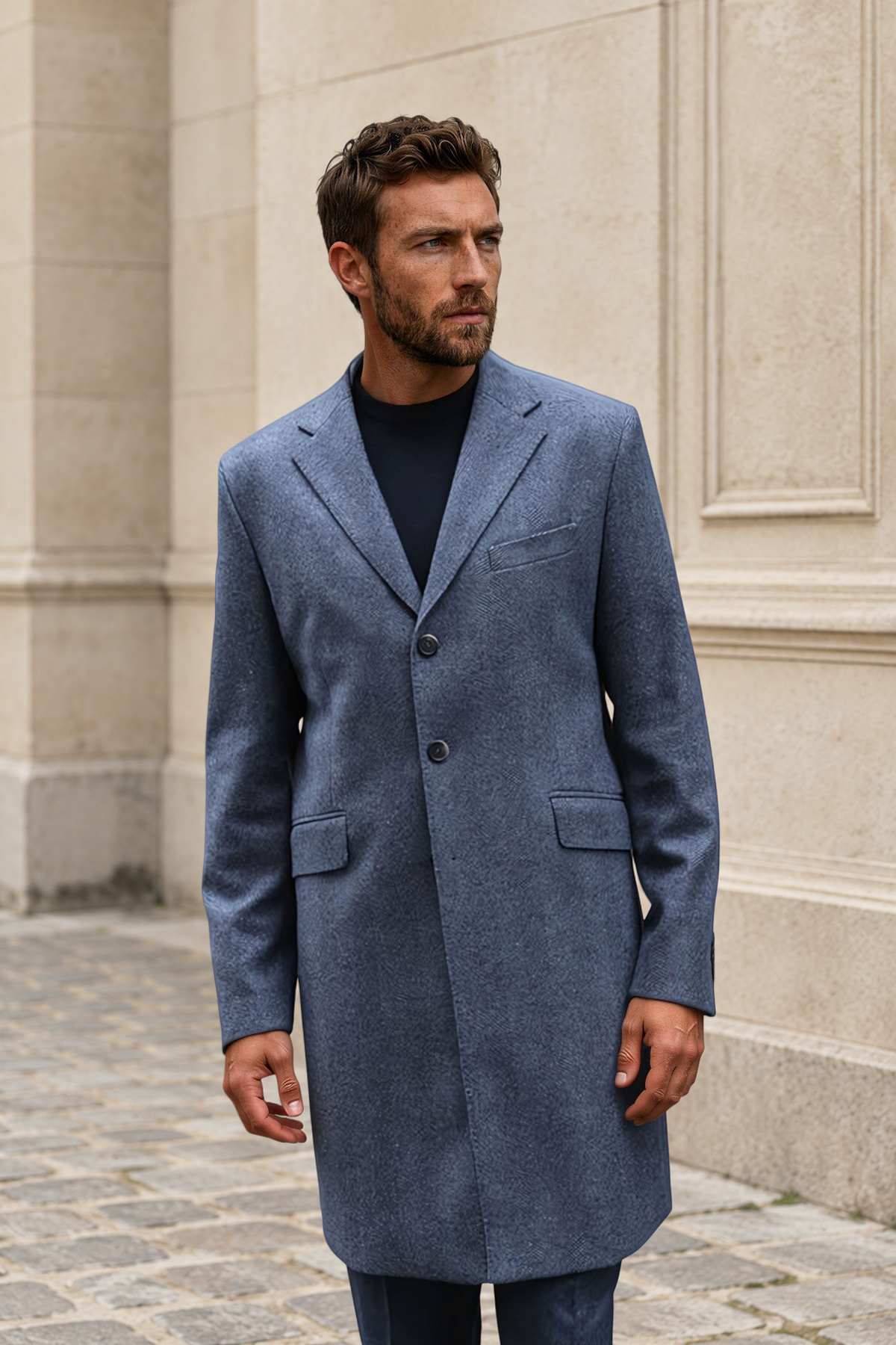 Manteau Remy en laine et cachemire - Chevron Anthracite-MANTEAU HOMME-Curling-Paris