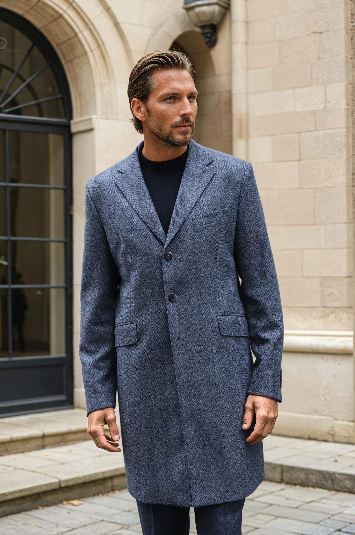 Manteau Remy en laine et cachemire - Chevron Anthracite-MANTEAU HOMME-Curling-Paris