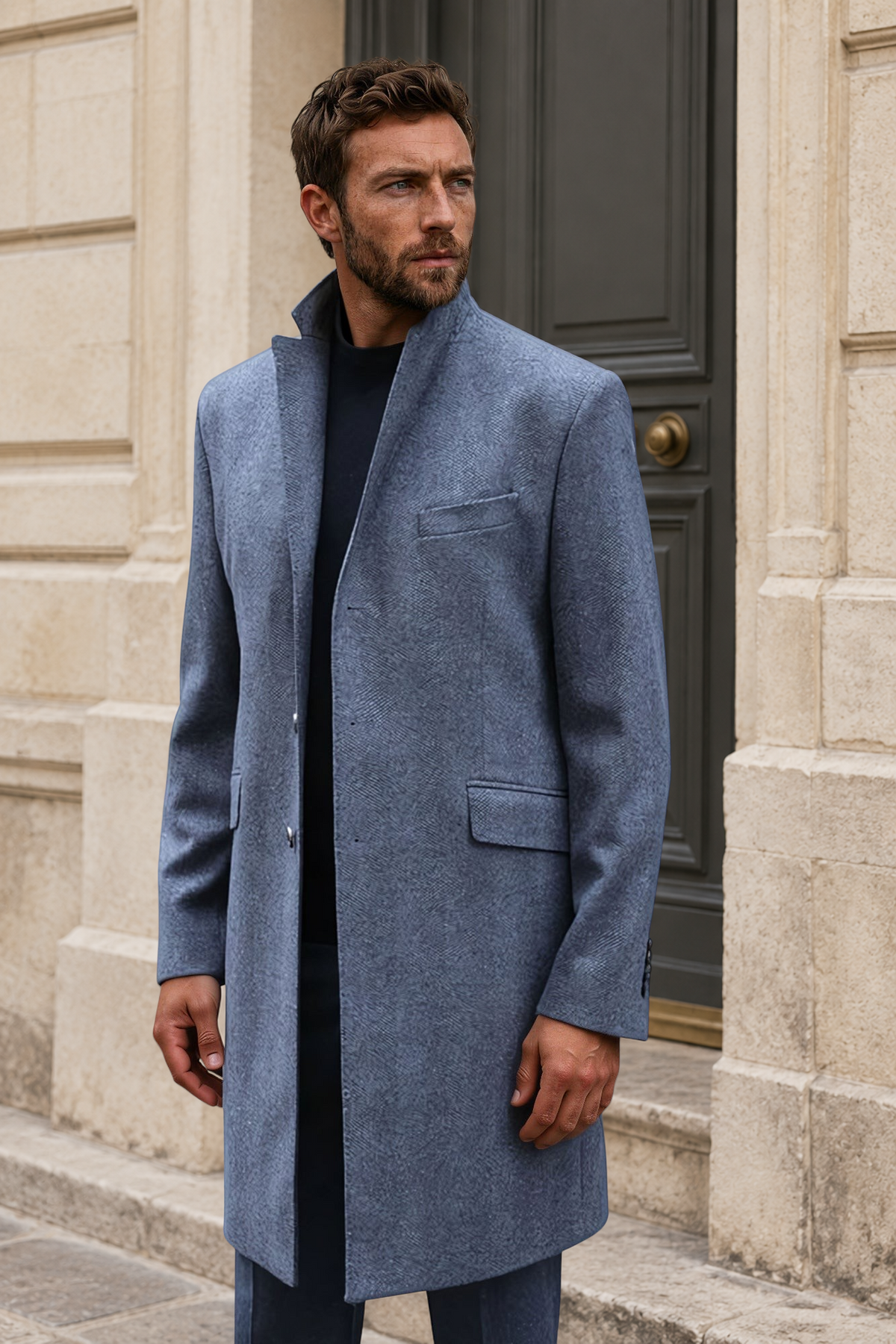 Manteau Remy en laine et cachemire - Chevron Anthracite-MANTEAU HOMME-Curling-Paris