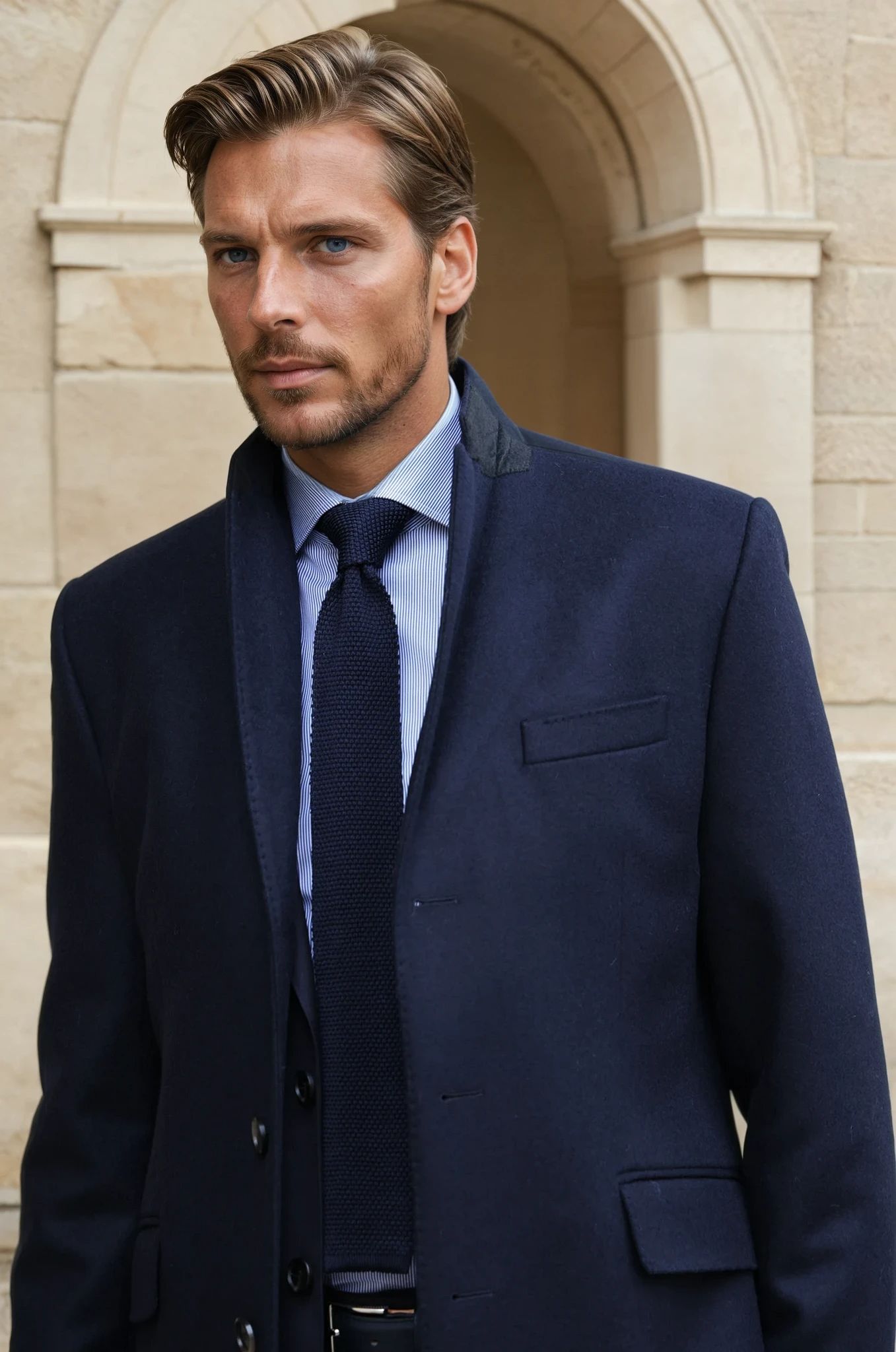 Manteau Remy en laine et cachemire - Marine-MANTEAU HOMME-Curling-Paris