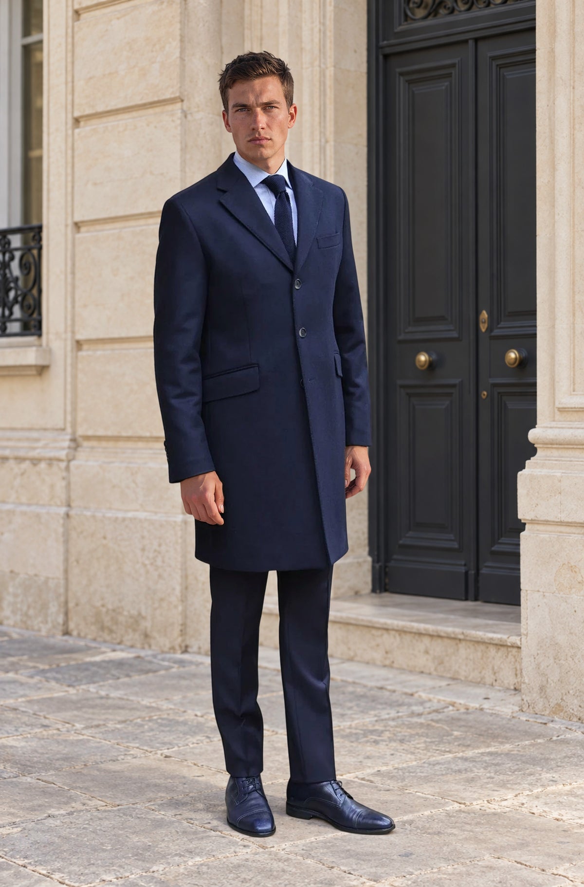 Manteau Remy en laine et cachemire - Marine-MANTEAU HOMME-Curling-Paris