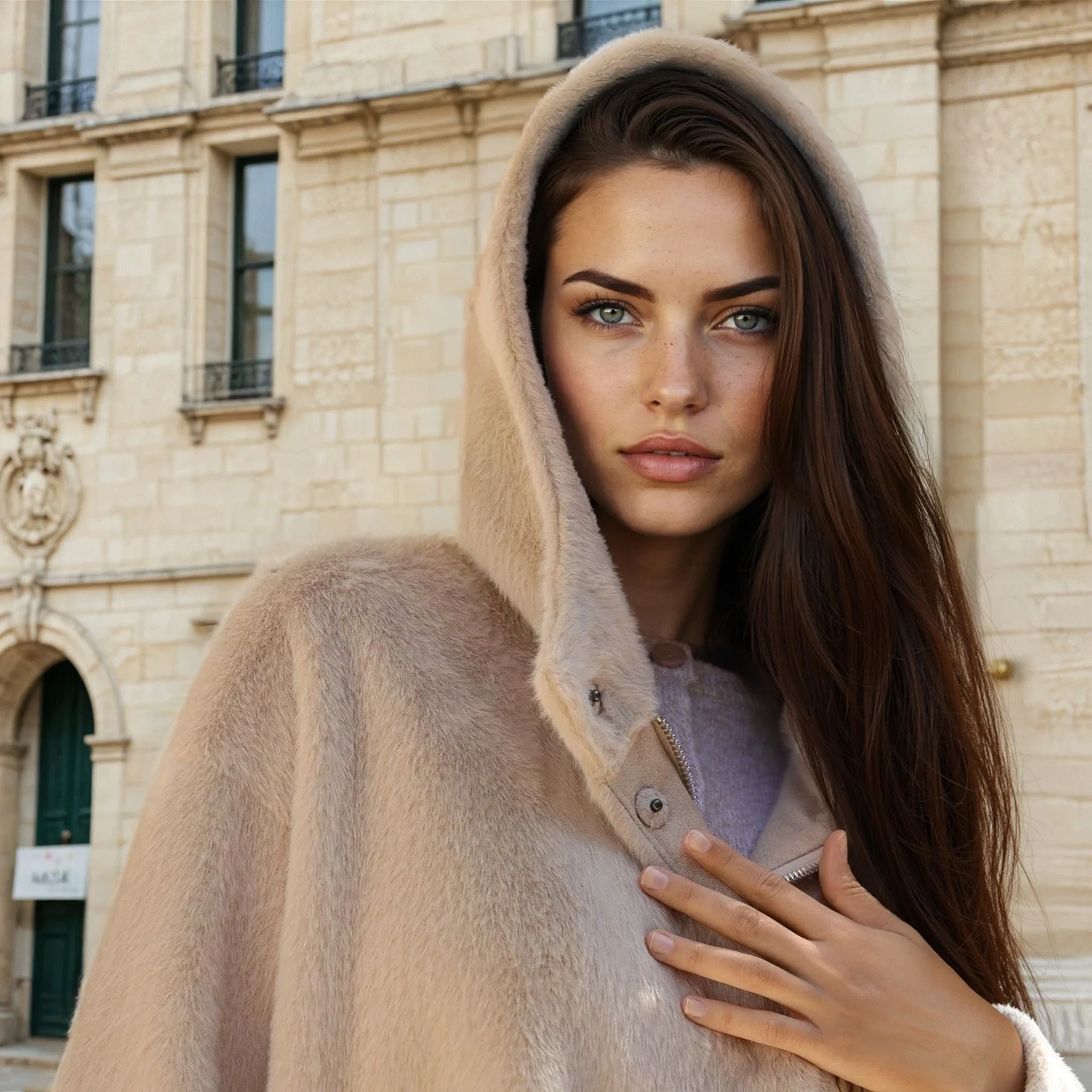 Manteau Romane en éco fourrure - Beige-MANTEAU FEMME-Curling-Paris